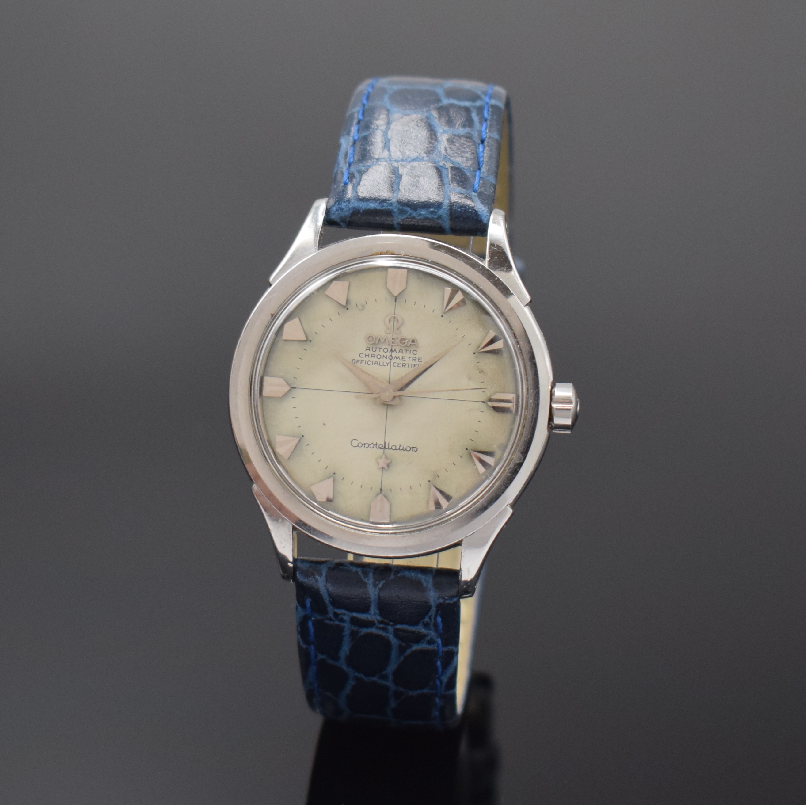 OMEGA Constellation Chronometer Armbanduhr in Stahl Referenz 2852, Schweiz um 1956, Automatik, Geh. m. aufgedr. Boden, einges. Sternwarten-Plakette ...