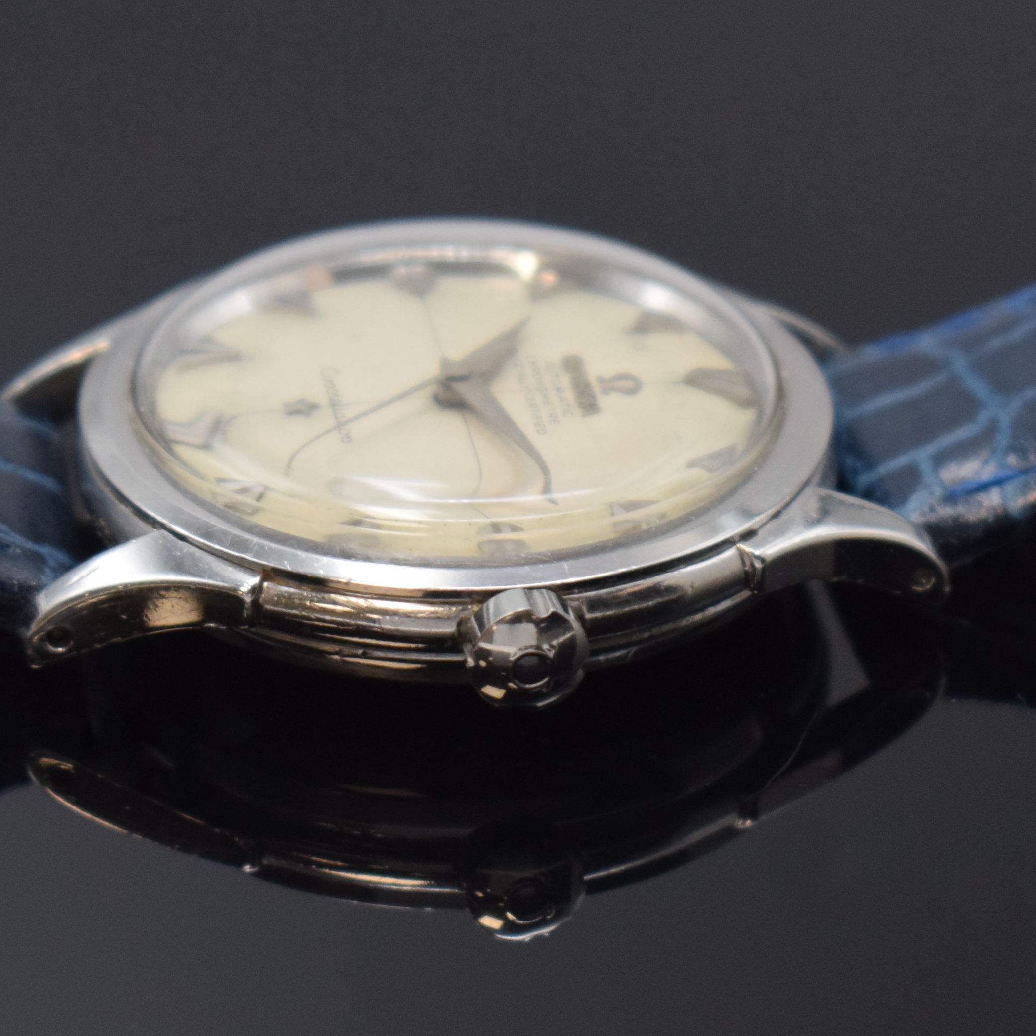 Detail c: OMEGA Constellation Chronometer Armbanduhr in Stahl Referenz 2852, Schweiz um 1956, Automatik, Geh. m. aufgedr. Boden, einges. Sternwarten-Plakette ...
