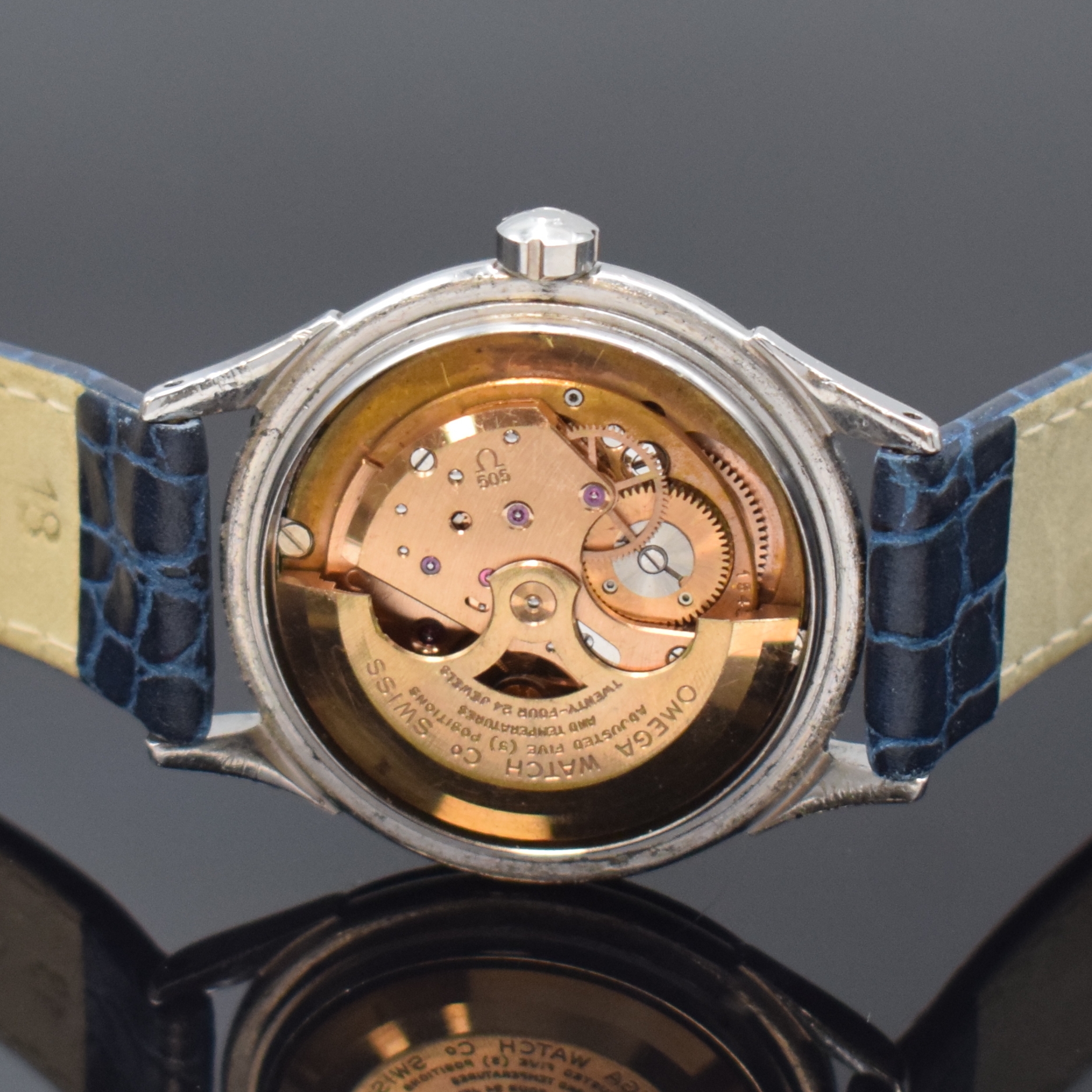 Detail e: OMEGA Constellation Chronometer Armbanduhr in Stahl Referenz 2852, Schweiz um 1956, Automatik, Geh. m. aufgedr. Boden, einges. Sternwarten-Plakette ...