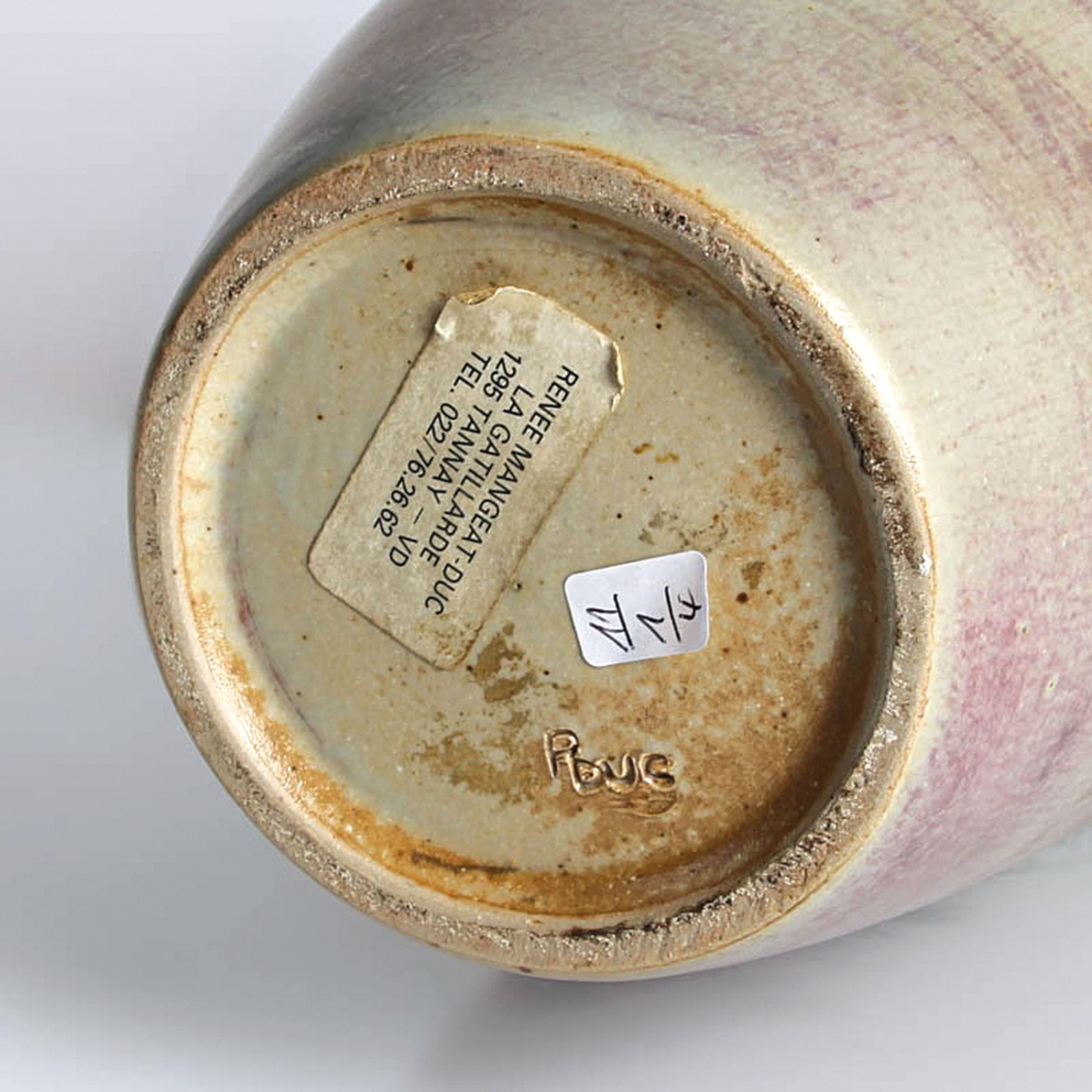 Detail f: Studiokeramik-Vase, Renee Mangeat-Duc (geb. 1947), Tannay, Frankreich, sandfarbener Scherben, Keulenform, Glasur in schwarz und violett, mit orig. ...