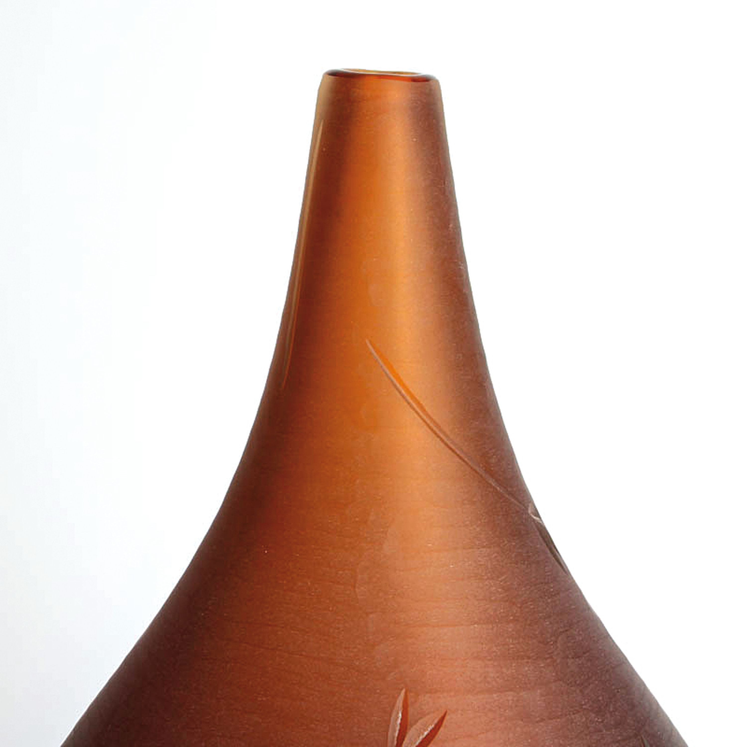 Detail b: Ziervase, Flavio Poli für Seguso Vetri D'Arte, Murano, Italien, farbloses Glas, honigfarben Überfangen in Sommerso-Technik, geschliffener ...