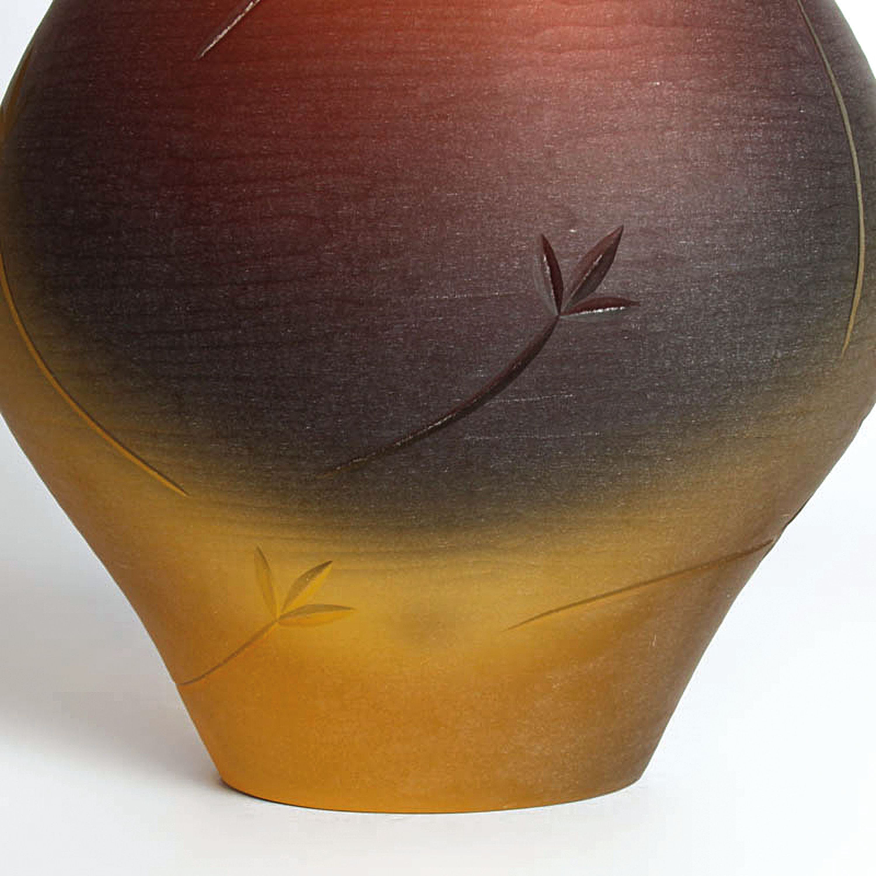 Detail d: Ziervase, Flavio Poli für Seguso Vetri D'Arte, Murano, Italien, farbloses Glas, honigfarben Überfangen in Sommerso-Technik, geschliffener ...