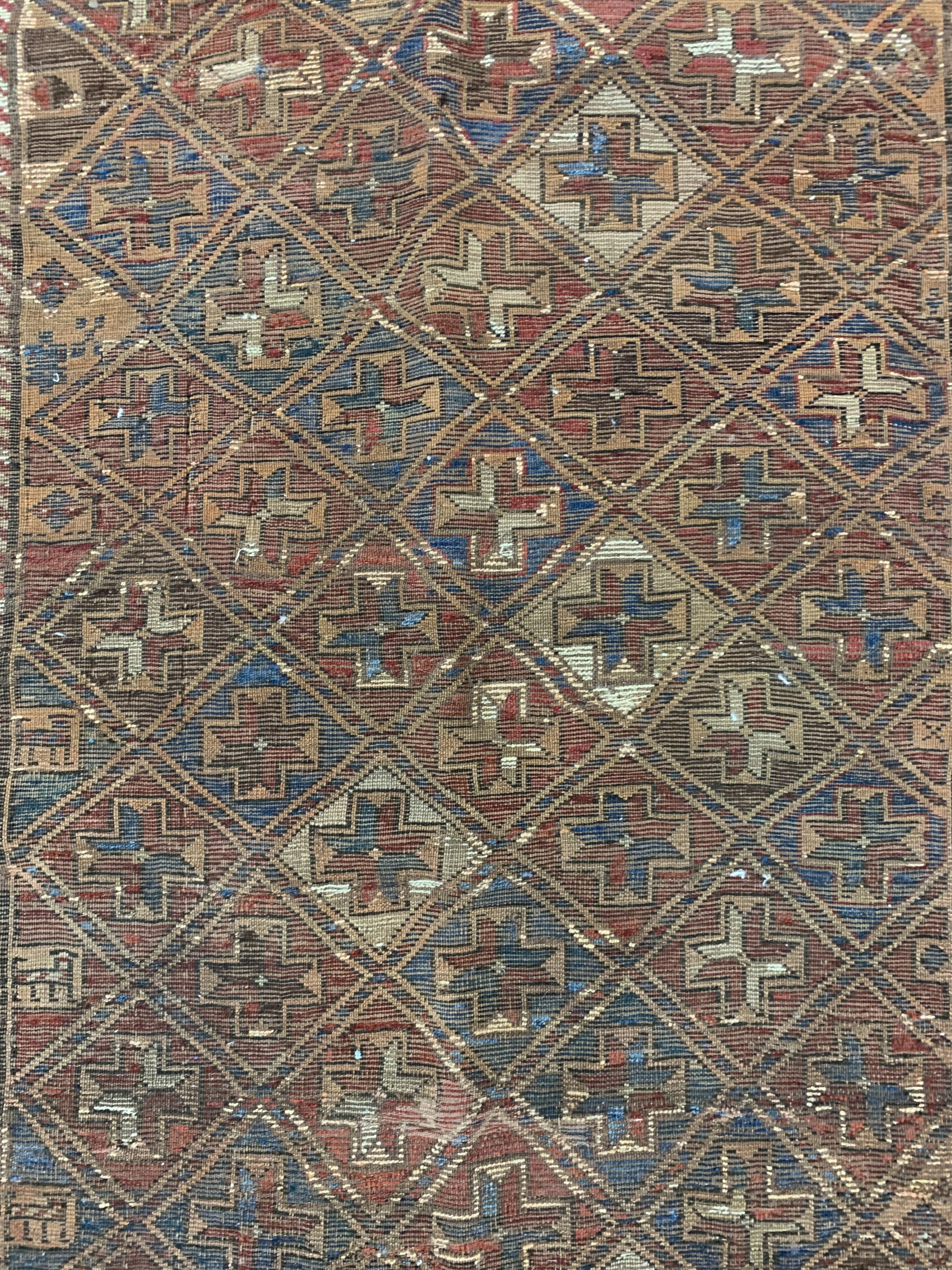 Detail h: Antiker Kazak, Kaukasus, um 1900, Wolle aufWolle, ca. 165 x 135 cm, EHZ: 3, (großflächig restauriert & verkürzt).