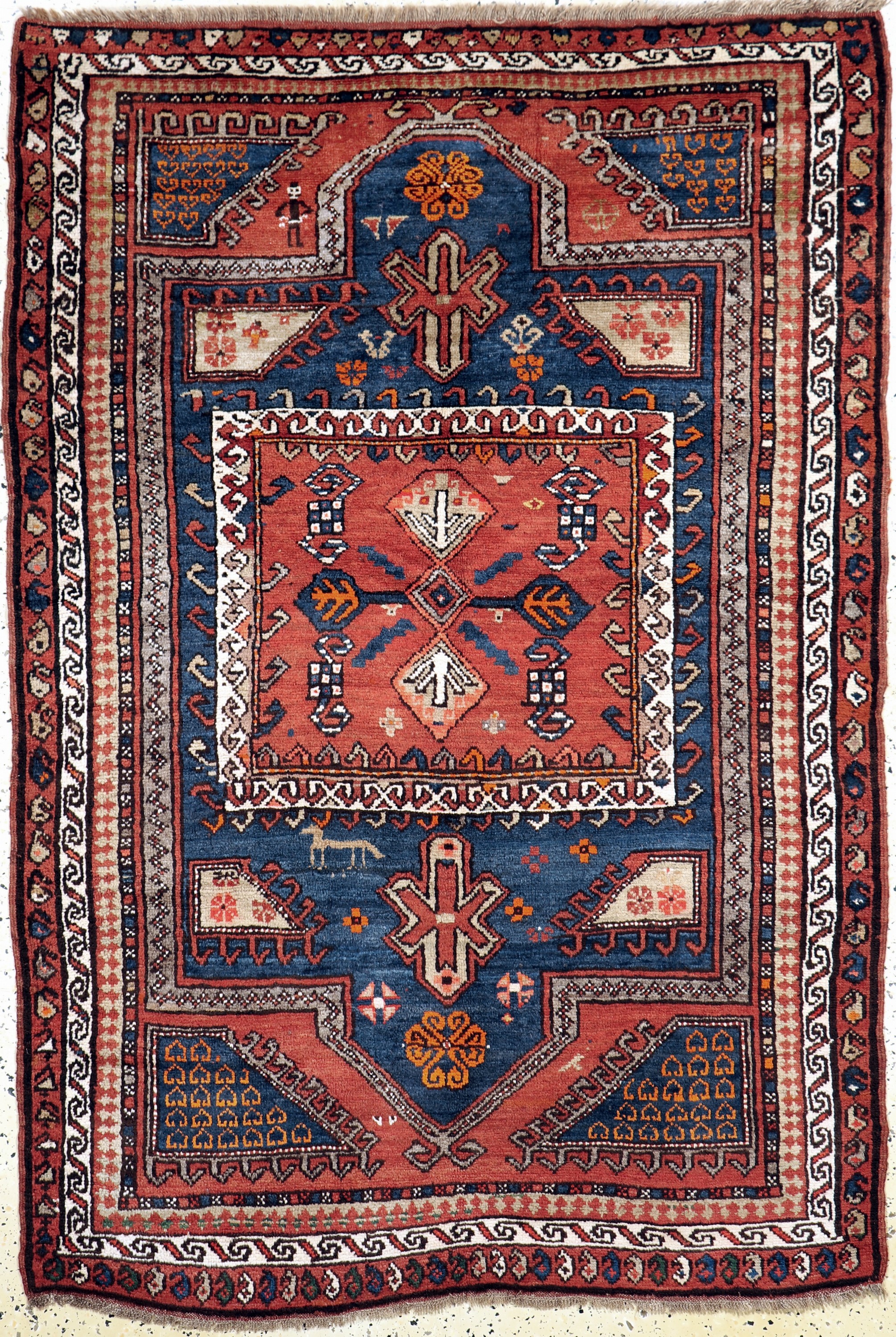 Antiker"Fachalo"Kazak, Kaukasus, um 1900, Wolle auf Wolle, ca. 185 x 130 cm, verkürzt, EHZ: 2(restauriert).