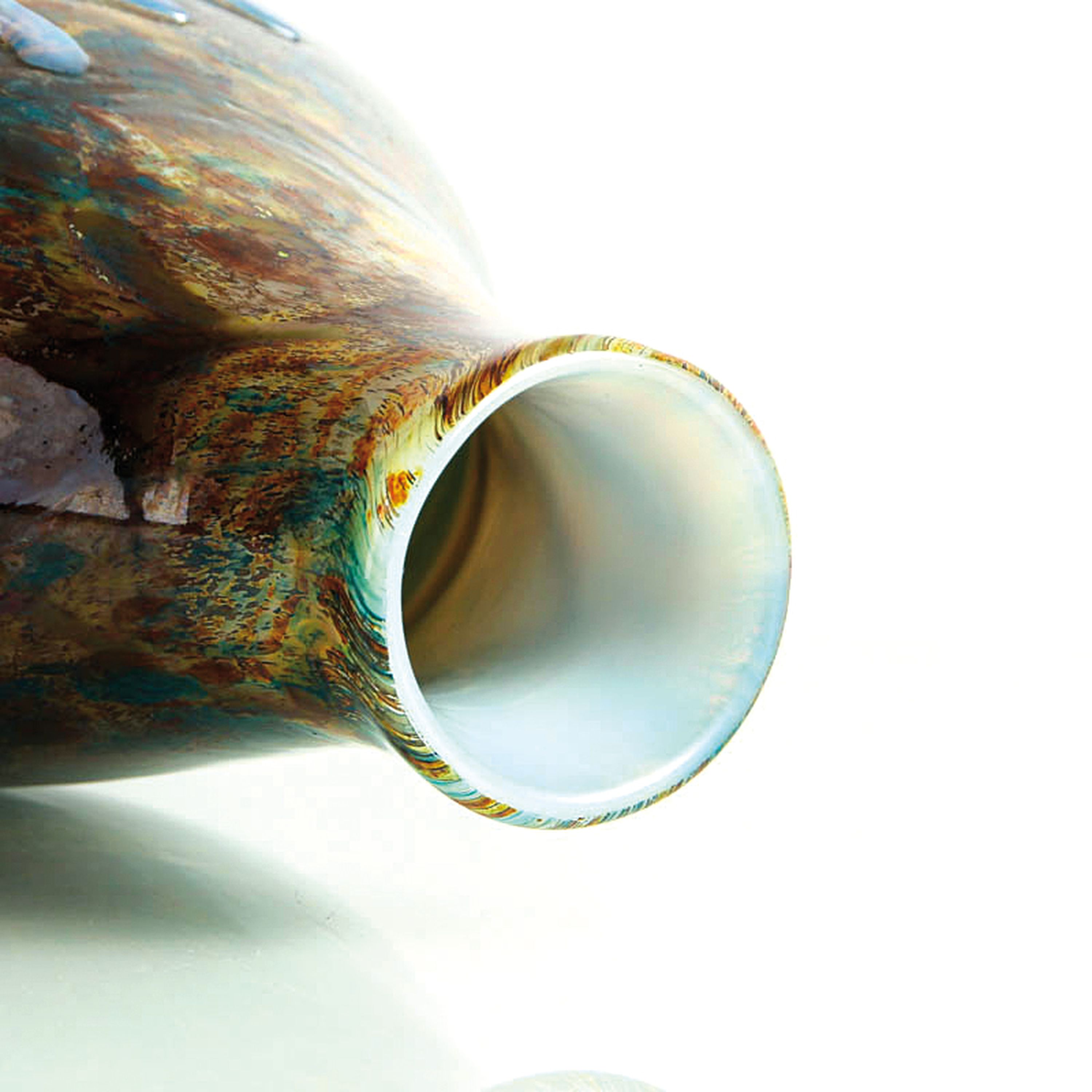 Detail e: Glasvase, Ermanno Nason für Cenedese, Murano, Italien, milchweisses Glas, Überfang mit vielfarbigen Einpuderungen z.T. eingekämmt, milchweisse ...