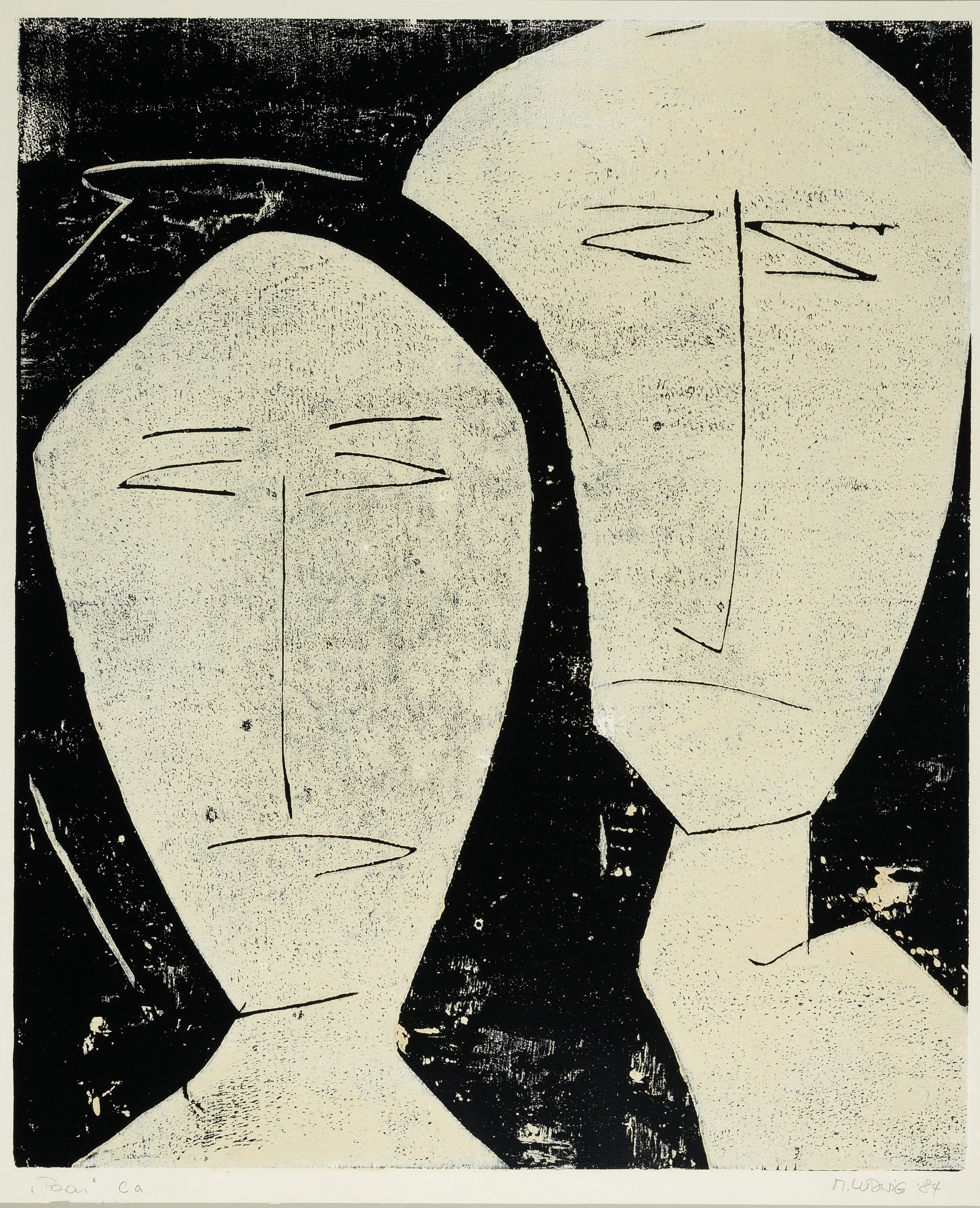 M. Ludwig, zeitgenössischer Künstler, Paar, Lithographie, handsign., dat. 84 und bez. e.a., ca. 60x50cm, u.Gl., R. ca. 75x65cm