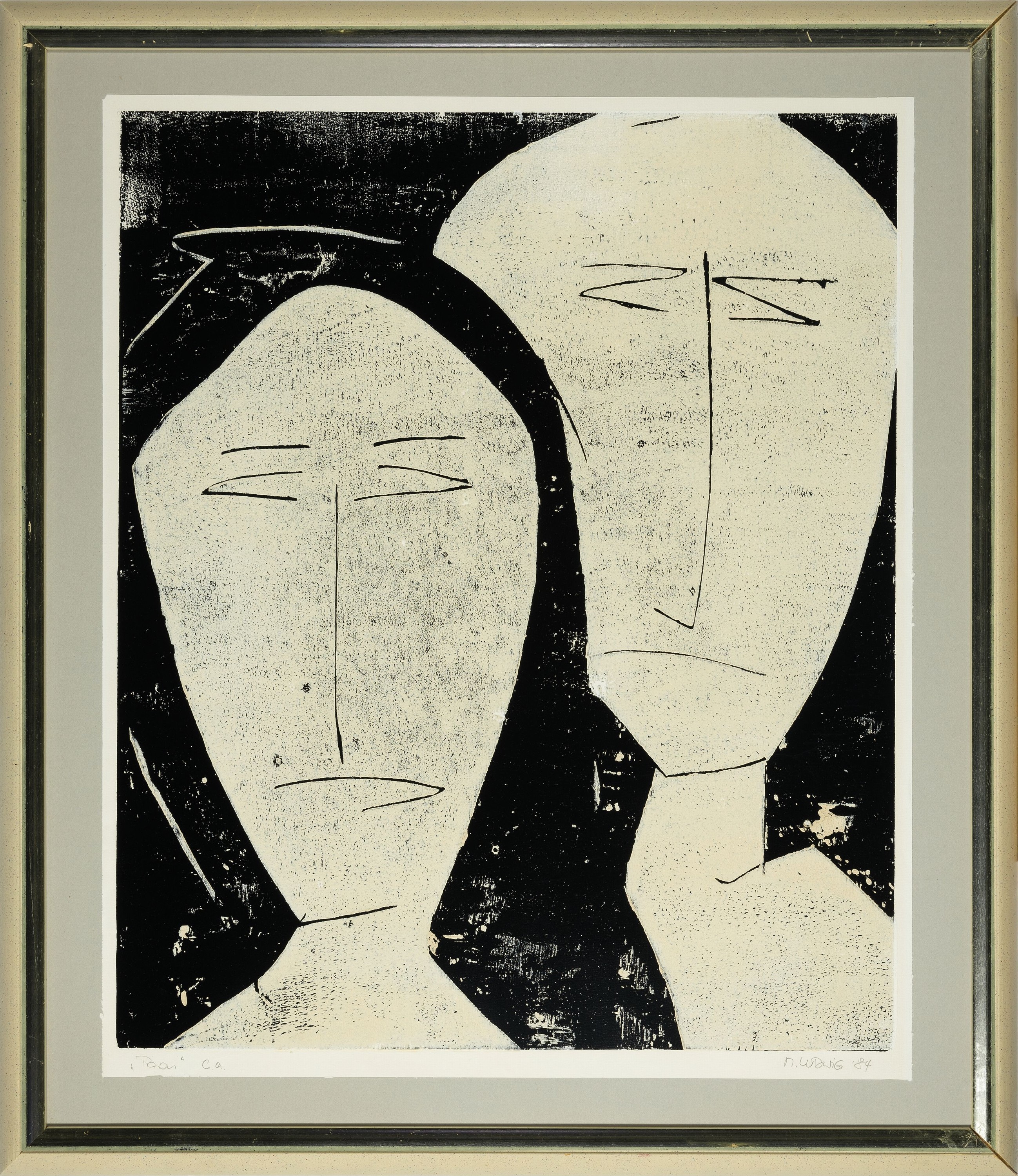 Detail k: M. Ludwig, zeitgenössischer Künstler, Paar, Lithographie, handsign., dat. 84 und bez. e.a., ca. 60x50cm, u.Gl., R. ca. 75x65cm