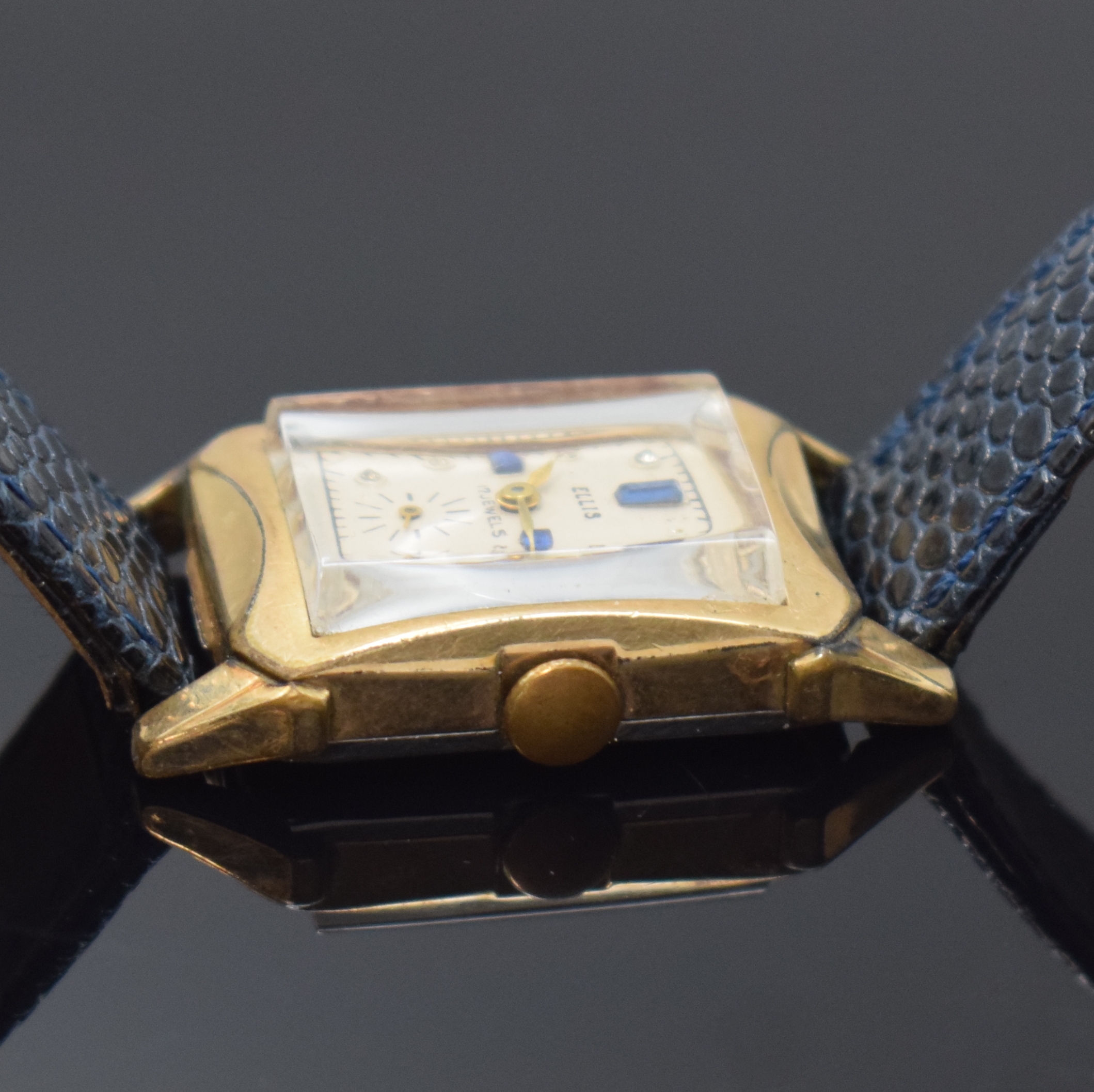 Detail e: LONGINES und ELLIS 2 vergoldete Armbanduhren, Schweiz/USA um 1950, Handaufzug, Böden aufgedr., silb. Zifferblätter, 1x rest., gold. u. Stein-Ind., ...