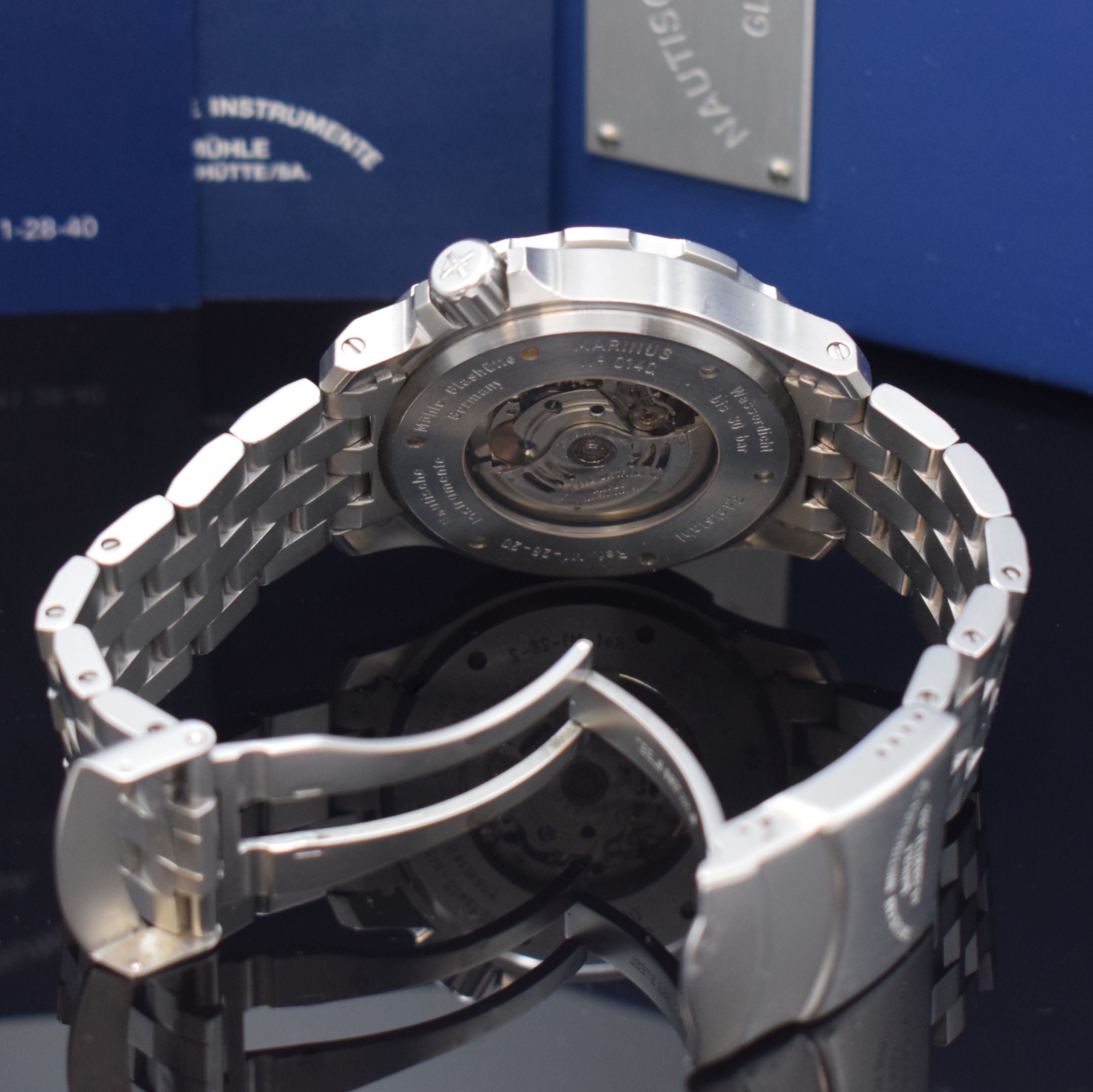 Detail d: NAUTISCHE INSTRUMENTE MÜHLE GLASHÜTTE/SA Marinus Herrenarmbanduhr Referenz M1-28-20 in Stahl, Deutschland verk. lt. beil. Pap. 05/2012, Automatik, ...