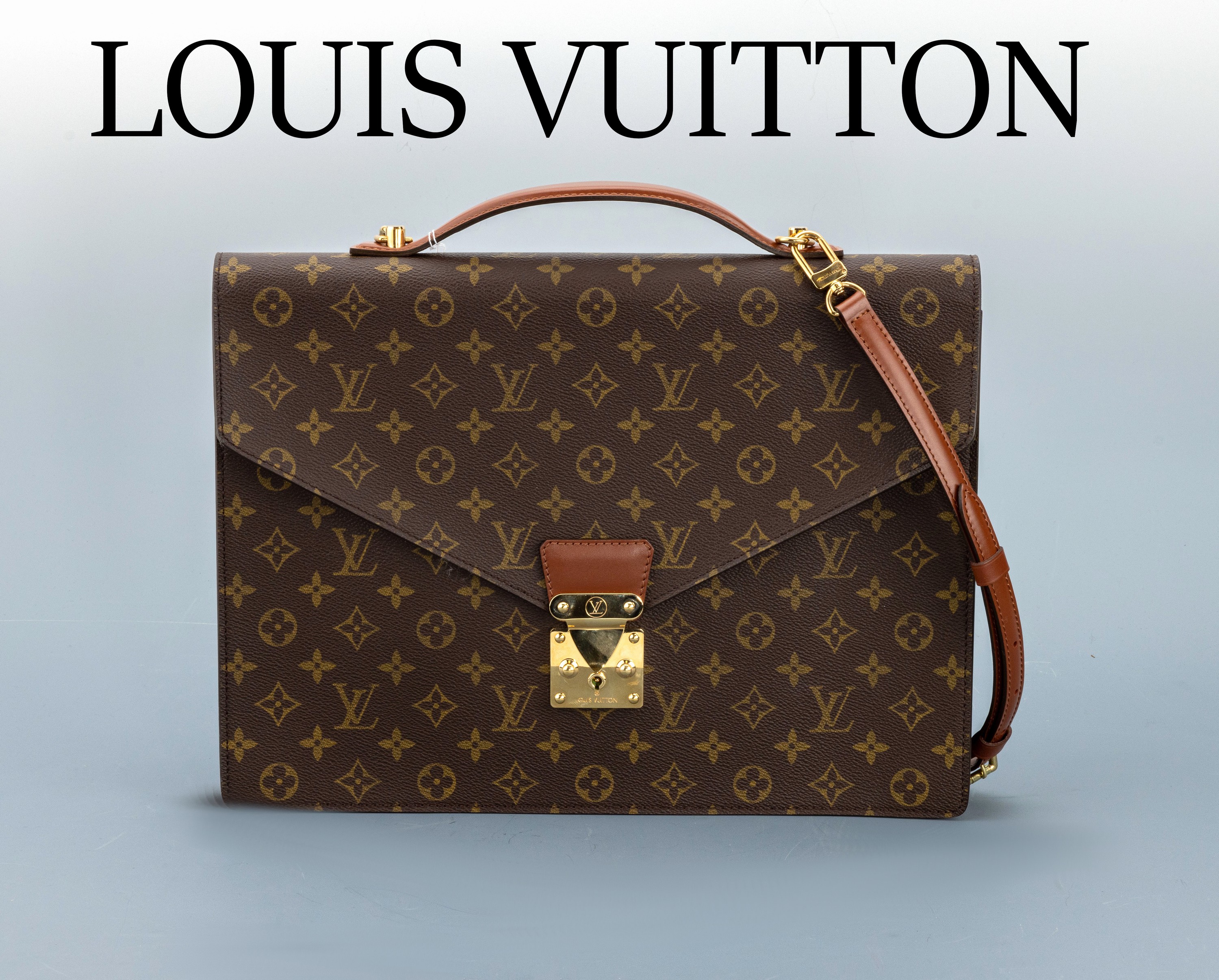 LOUIS VUITTON Serviette Ambassadeur, Monogram Canvas, Tragegriff, abnehmbarer Schulterriemen und Besätze braunes Leder, Monturen Metall verg., ...