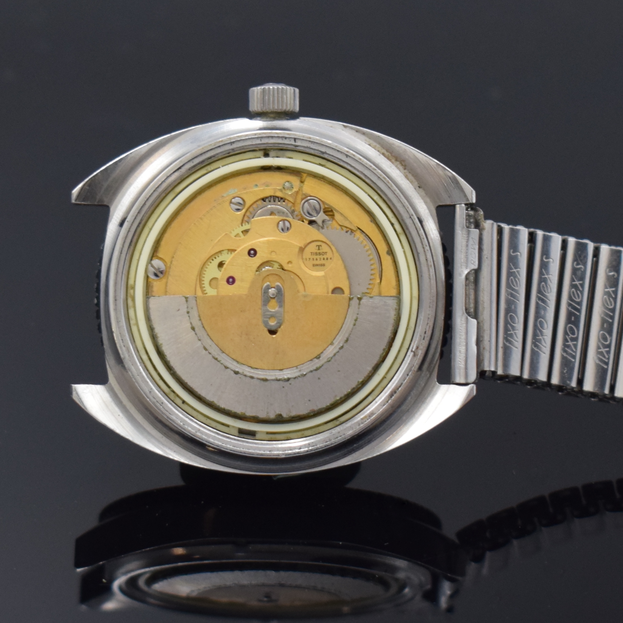 Detail c: TISSOT Navigator Herrenarmbanduhr in Stahl, Schweiz um 1970, Automatik, Boden geschr., neutr. Flexband, Lünette m. 60er Teilung eins. drehb., ...