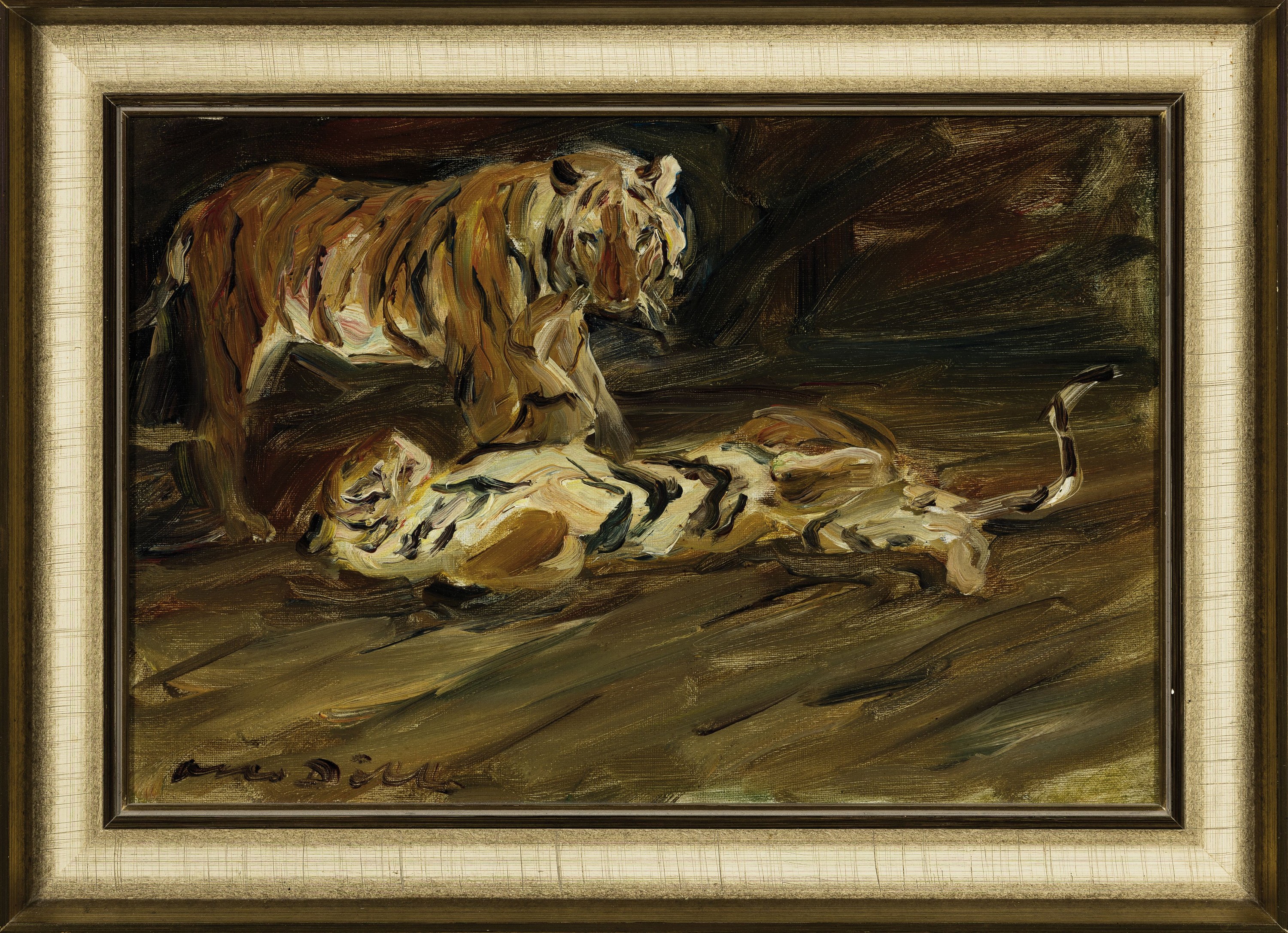 Detail k: Otto Dill, 1884 Neustadt-1957 Bad Dürkheim, zwei Tiger, Öl/Lwd, doubl., links unten sign., ca. 27.5x40.5cm, R. ca. 36x49cm