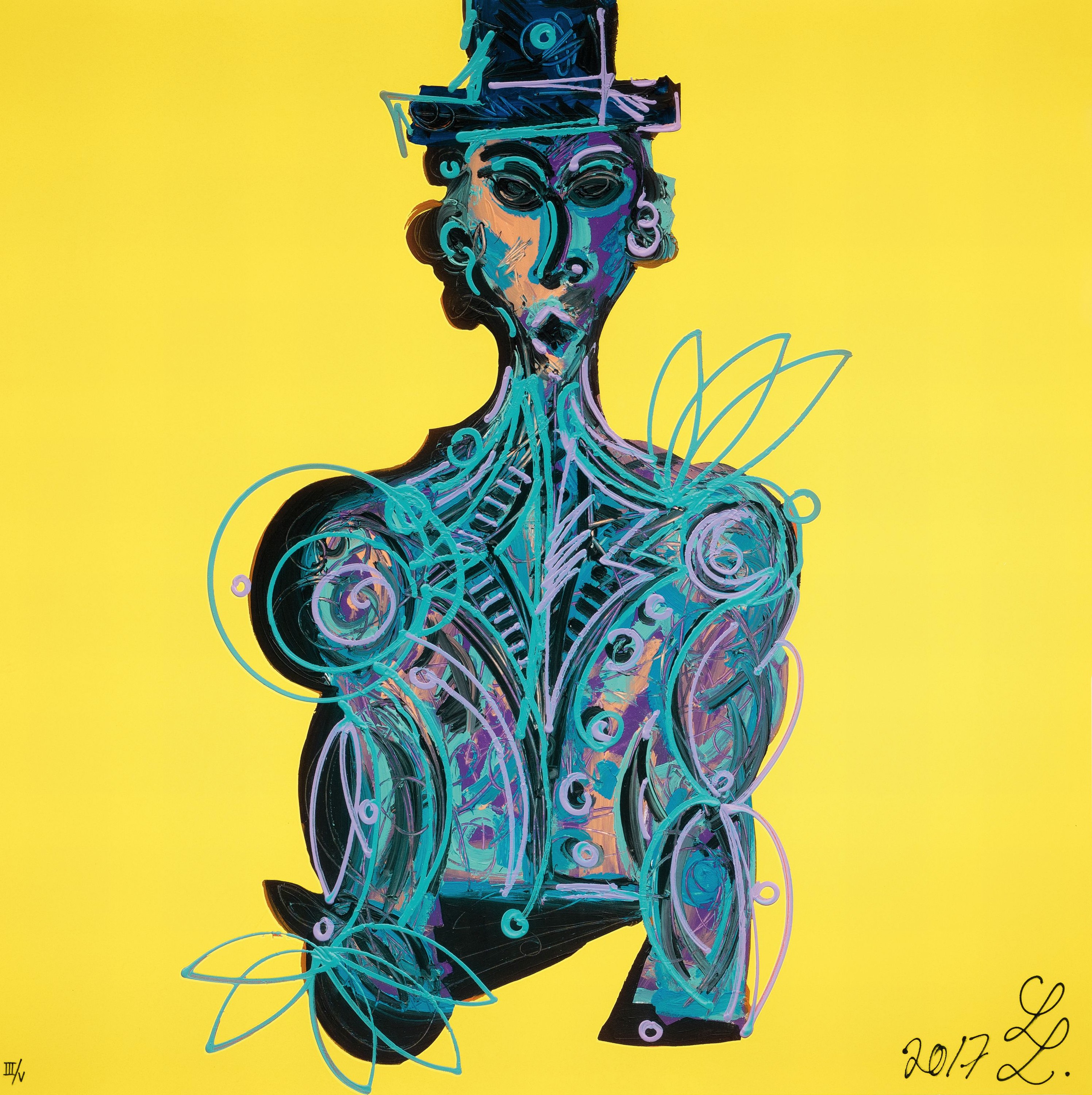 Detail c: Leon Löwentraut, geb. 1998, "Blue Man" komplette vier teilige Serie, Mischtechnik: Gicleedruck von 12 Farben auf 300g Büttenpapier und ...