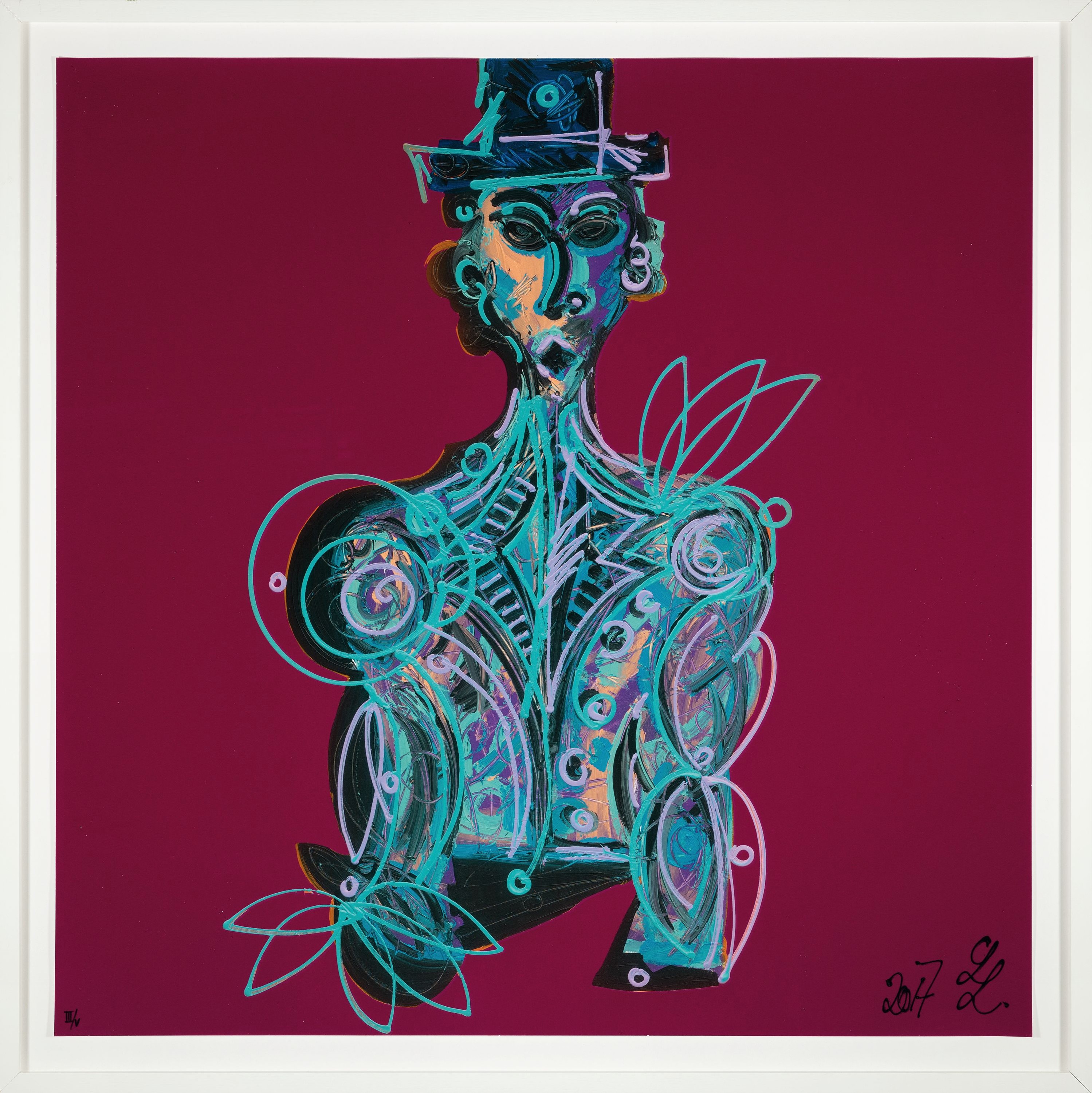 Detail l: Leon Löwentraut, geb. 1998, "Blue Man" komplette vier teilige Serie, Mischtechnik: Gicleedruck von 12 Farben auf 300g Büttenpapier und ...