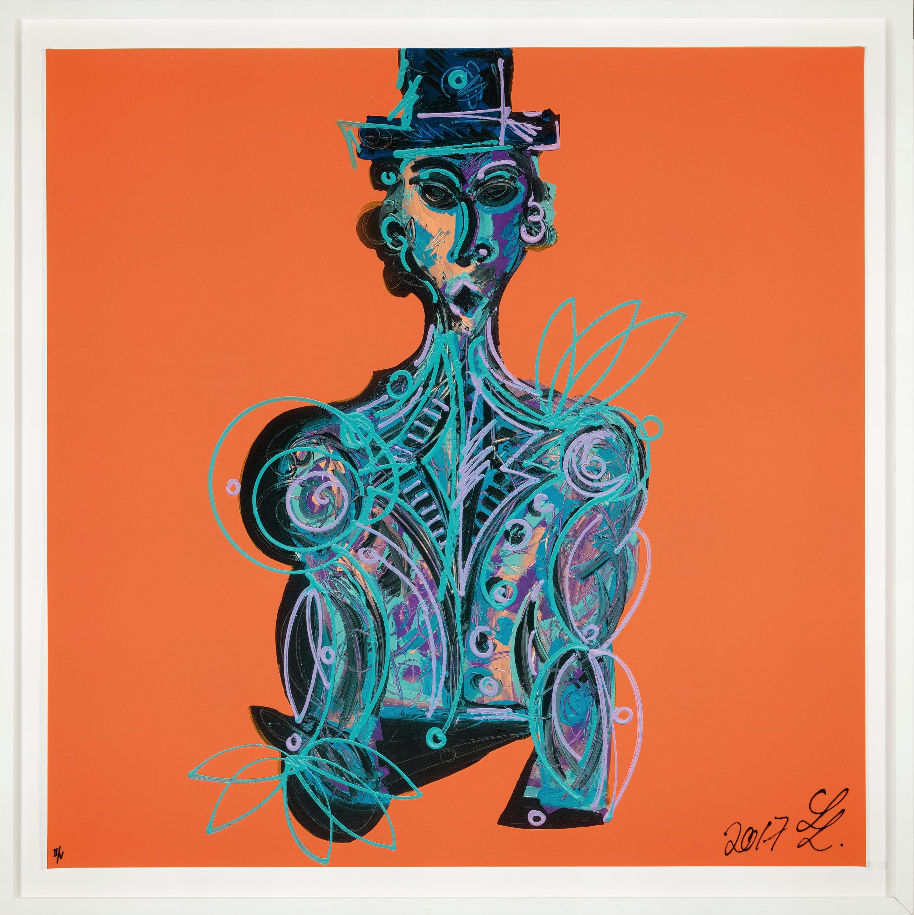 Detail m: Leon Löwentraut, geb. 1998, "Blue Man" komplette vier teilige Serie, Mischtechnik: Gicleedruck von 12 Farben auf 300g Büttenpapier und ...