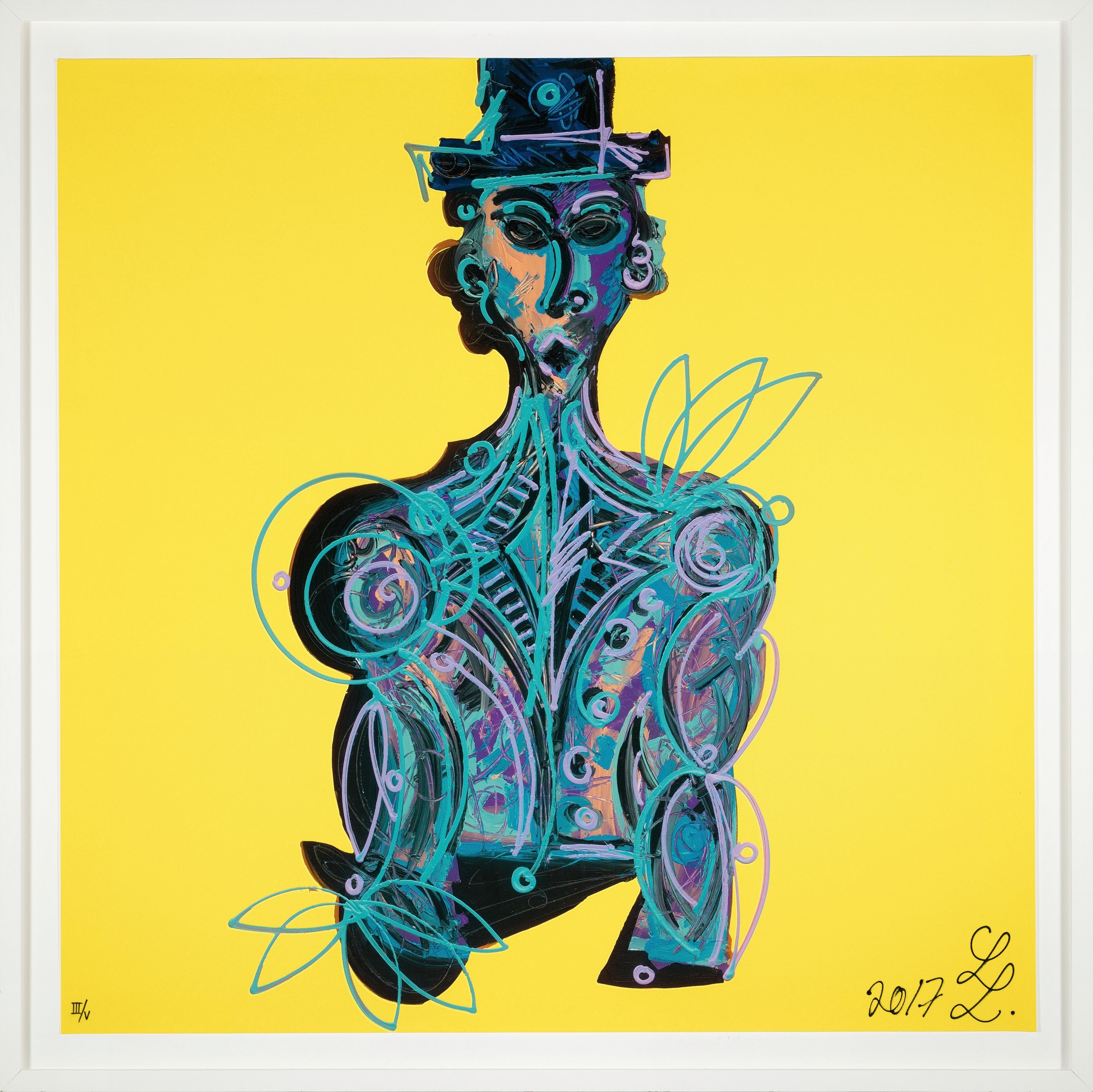 Detail n: Leon Löwentraut, geb. 1998, "Blue Man" komplette vier teilige Serie, Mischtechnik: Gicleedruck von 12 Farben auf 300g Büttenpapier und ...