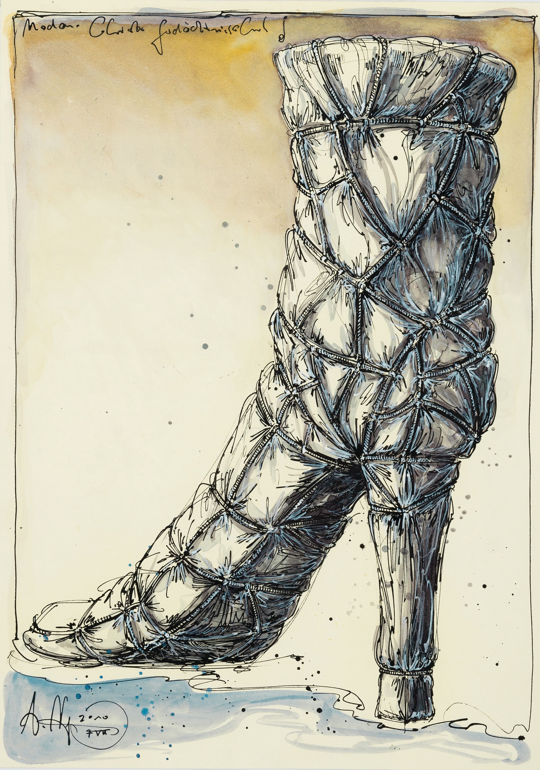 Andreas Noßmann, geb. 1962, " Madame Christo Gedächtnisschuh", Tusche und Aquarell auf Papier, handsigniert und dat. 2010, ca. 48 x 33.5 ...