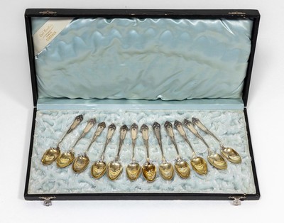 Image 12 Kaffeelöffel, deutsch um 1900, 800er Silber, Jugendstil, Orchideendekor, im ...