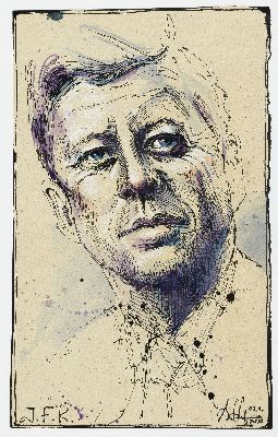 Image Andreas Noßmann, geb. 1962, "J.F.K." (John Kennedy), Feder, Aquarell und ...