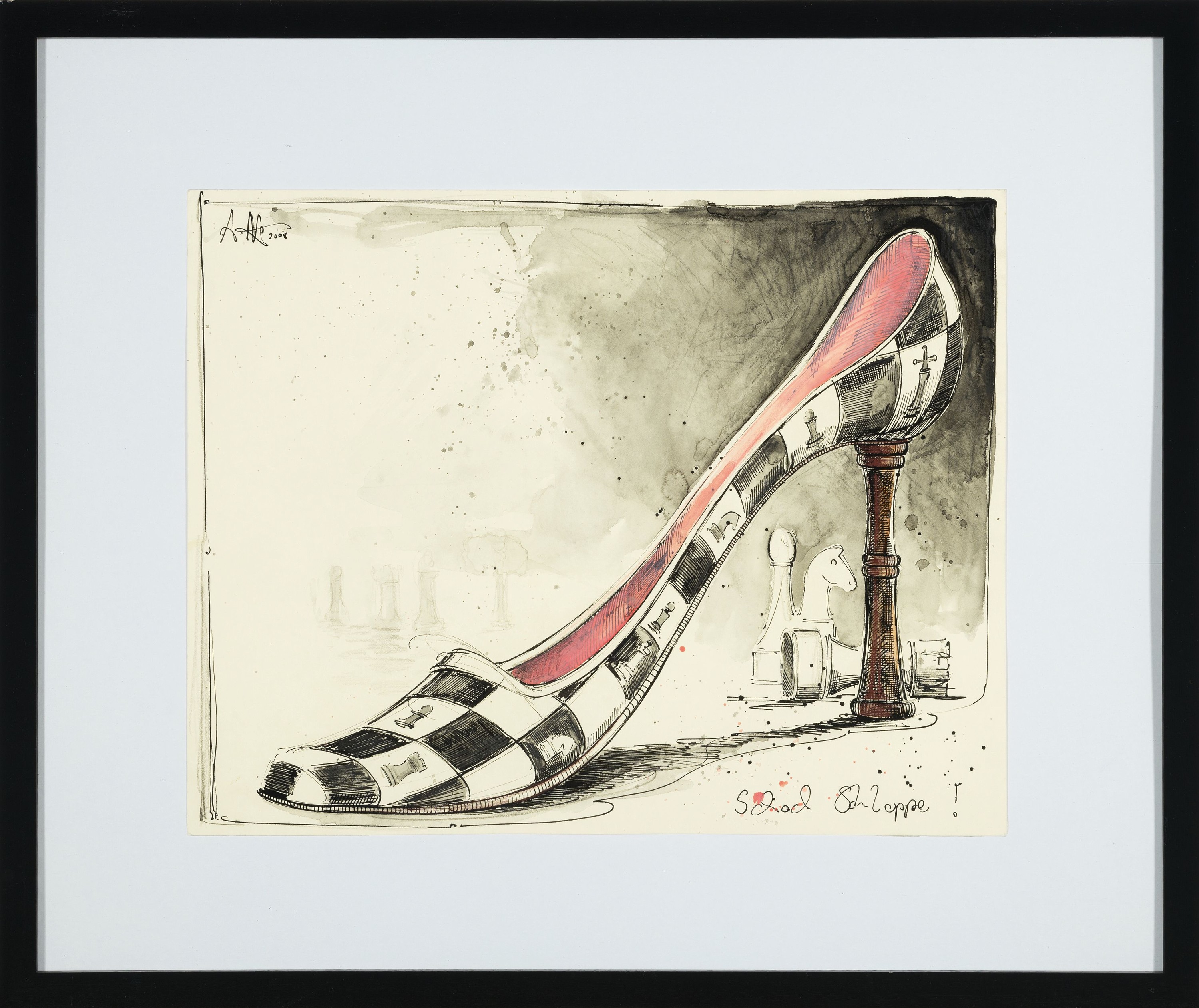 Detail k: Andreas Noßmann, geb. 1962, "Schach Schlappe", Feder, Aquarell/Bleistift auf Papier, handsigniert, dat. 2008, ca. 33.5 x 42.5 cm, unter ...