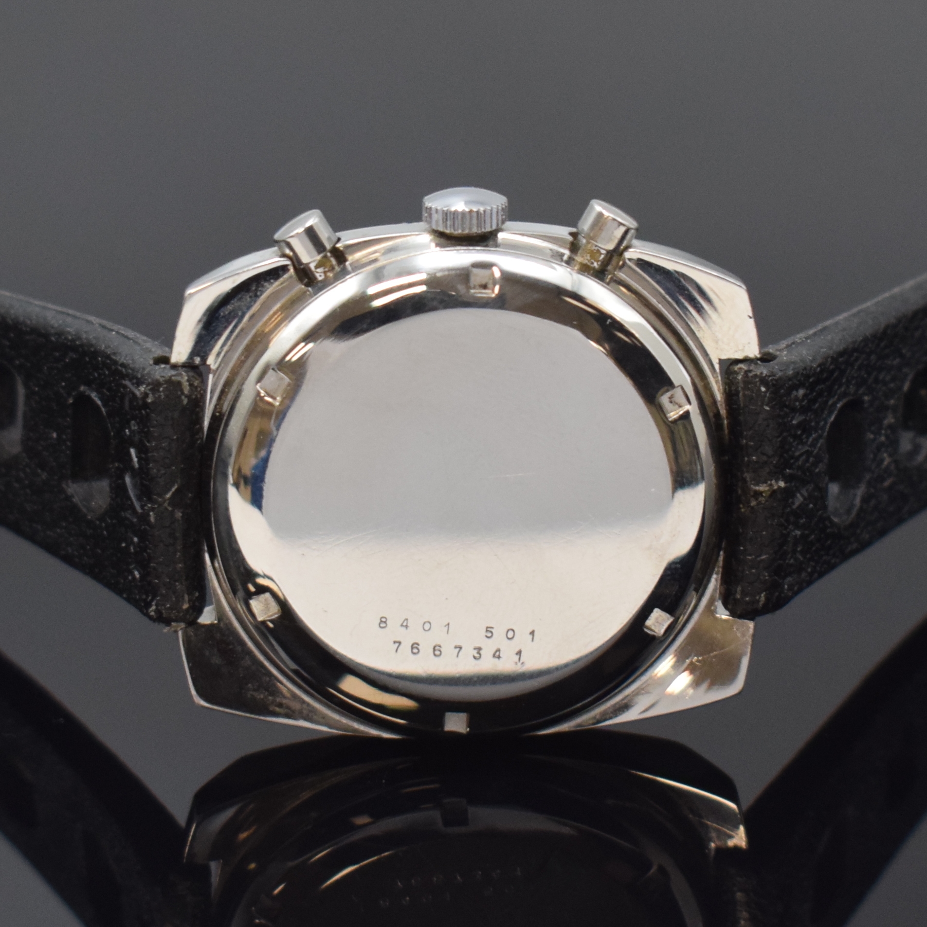 Detail c: CERTINA Schaltradchronograph Argonaut Referenz 8401, Handaufzug, Schweiz um 1970, kissenförm. Edelstahlgeh., Boden verschr., Krone neutr. ers., ...