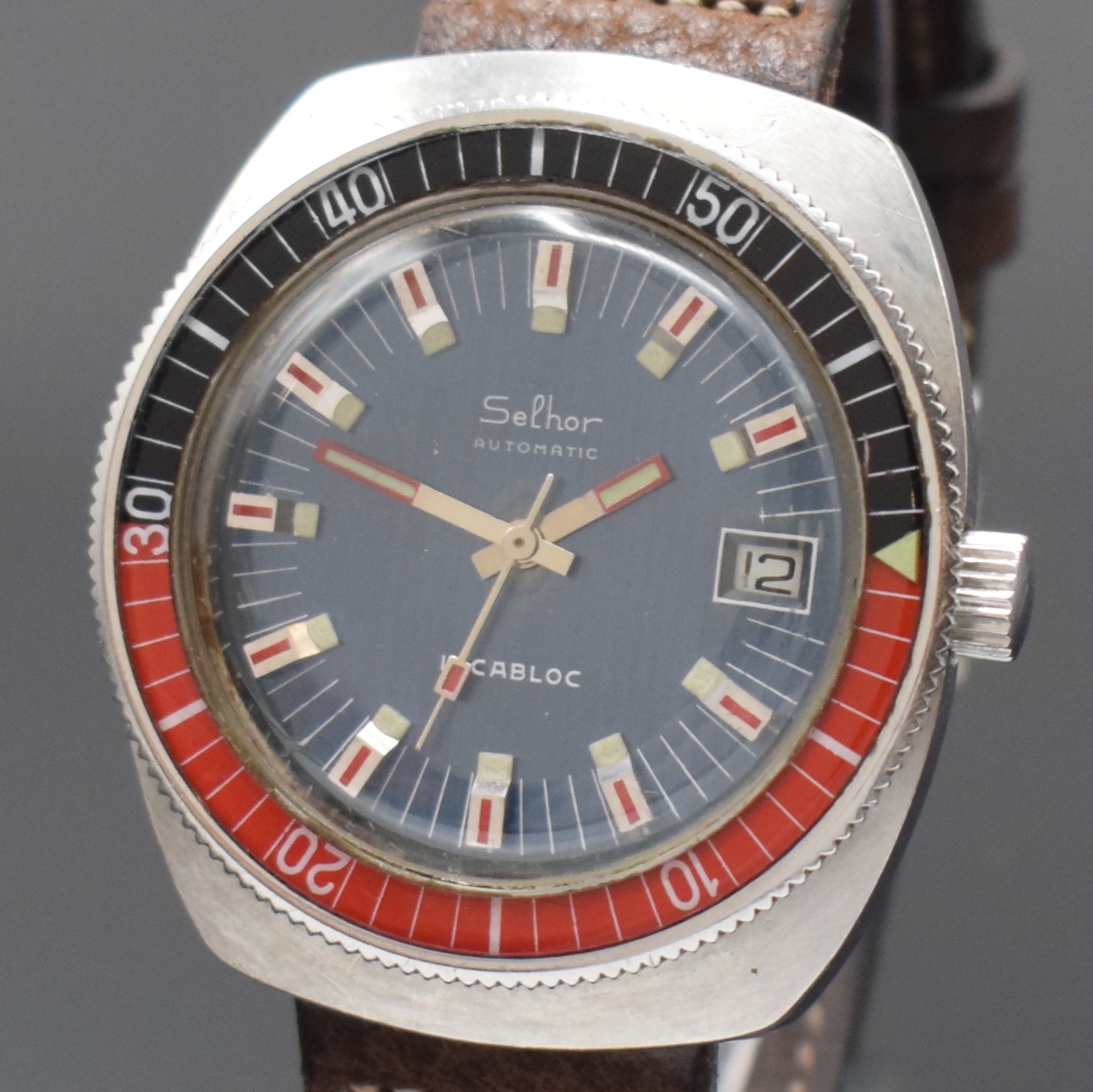 Detail a: SELHOR Armbanduhr in Stahl, Automatik, Deutschland/Frankreich um 1970, Boden verschr., verschr. der Krone zu ern. (Tubus defekt), 2-farb., beids. ...