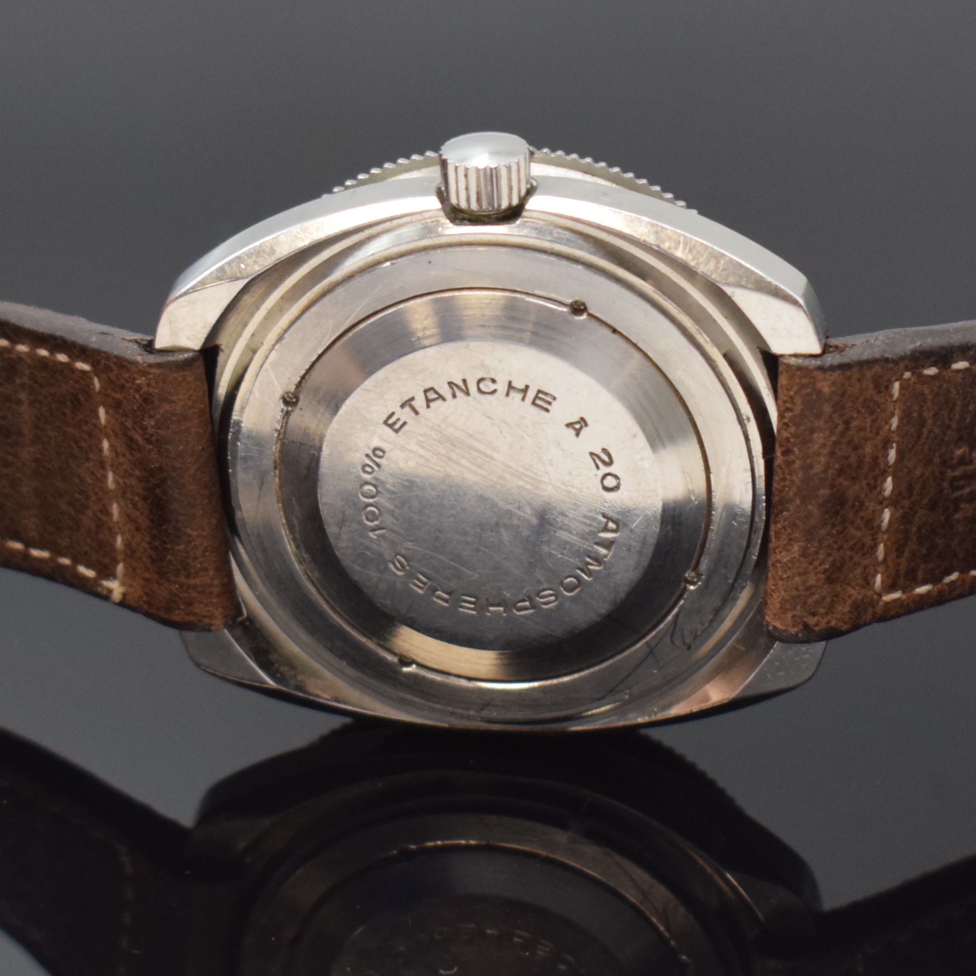 Detail c: SELHOR Armbanduhr in Stahl, Automatik, Deutschland/Frankreich um 1970, Boden verschr., verschr. der Krone zu ern. (Tubus defekt), 2-farb., beids. ...