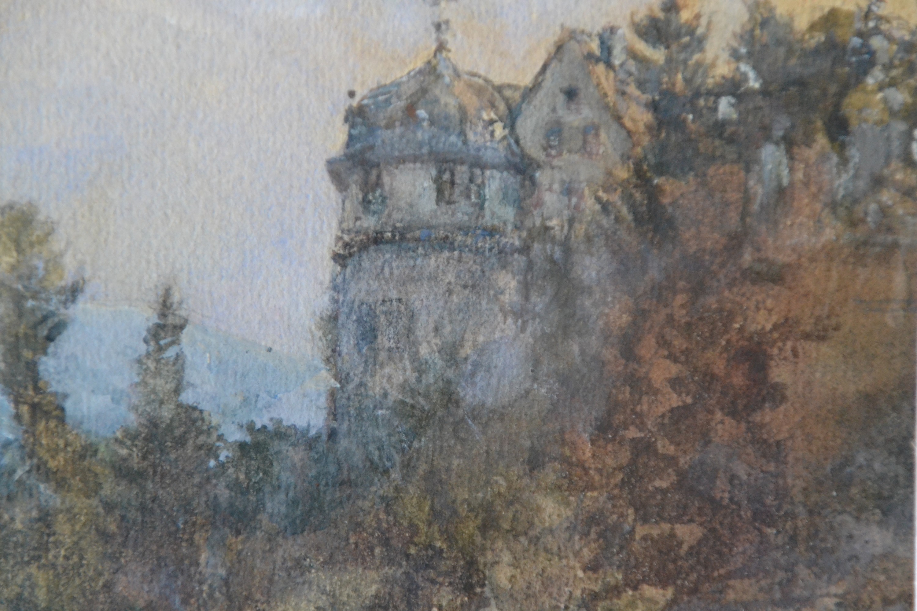Detail b: Hermann Schnee, 1840 Treuenbrietzen-1926 Berlin, Blick auf Stolberg im Harz, rechts mit dem Schloss Stolberg, Zeichnung/Aquarell auf Papier, links ...