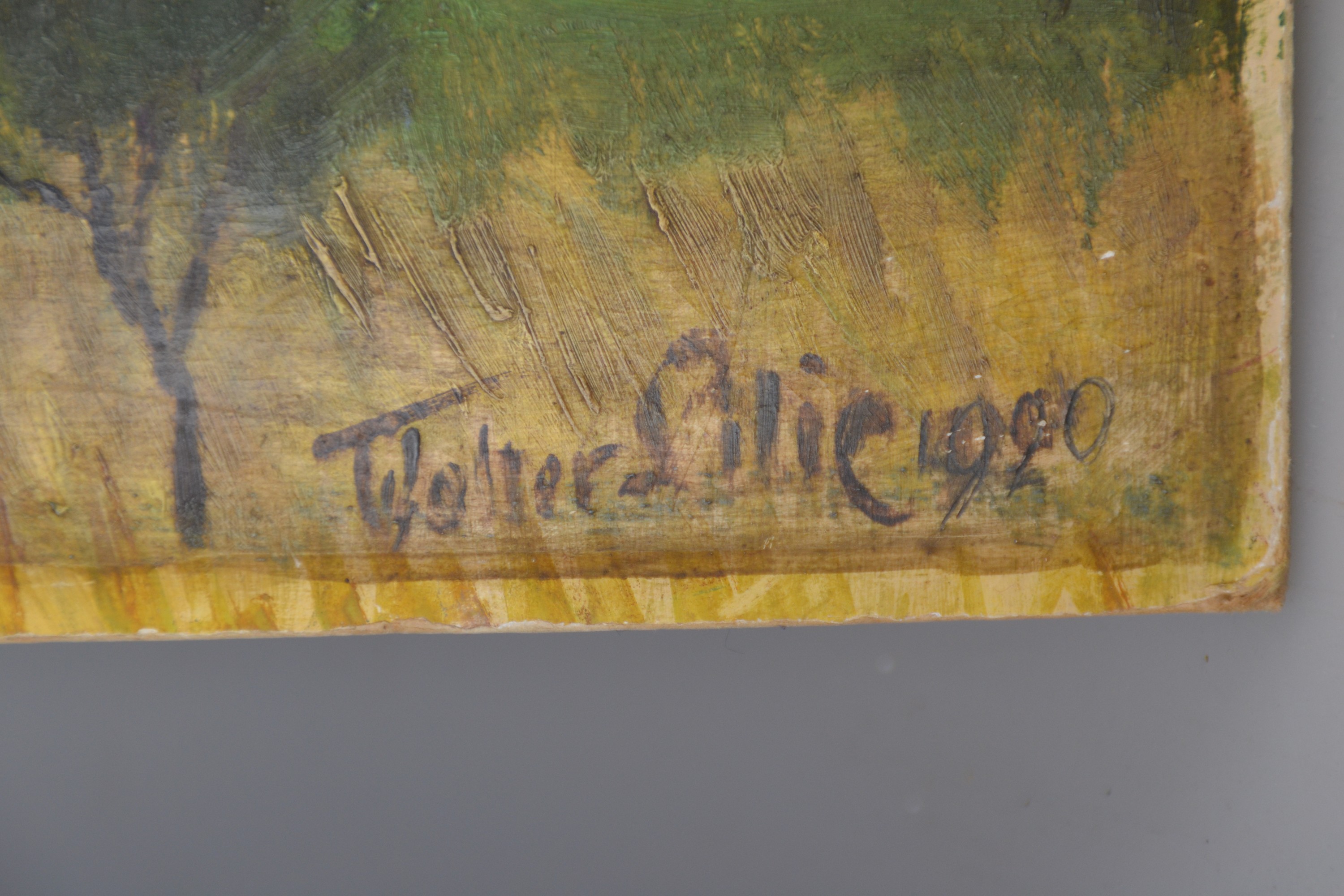 Detail a: Walter Lilie, 1876 Leipzig-1924 Schwetzingen , süddeutsche Landschaft, Blick in die Rheinebene, wohl Umkreis Mosbach, rechts unten signiert und ...