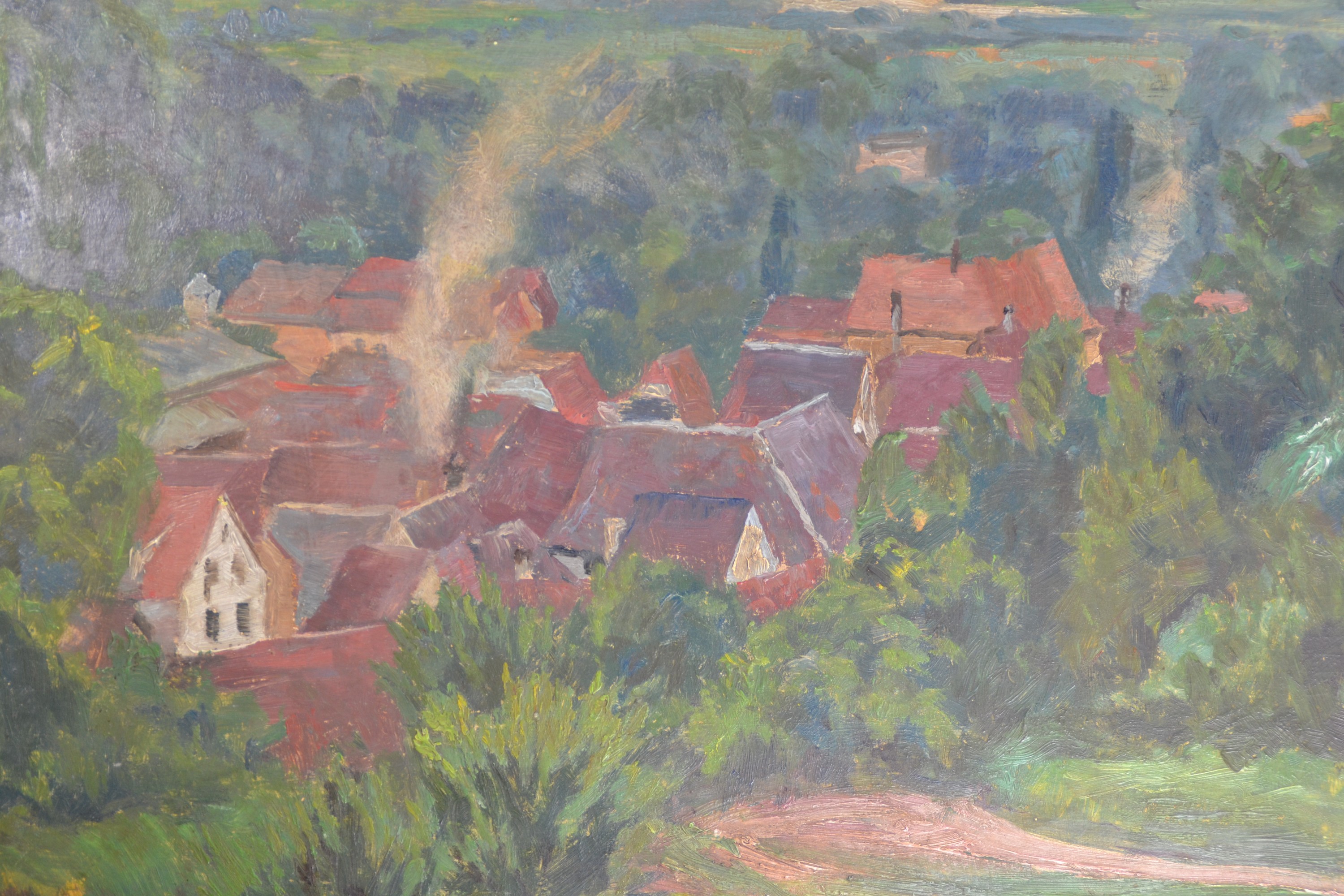 Detail b: Walter Lilie, 1876 Leipzig-1924 Schwetzingen , süddeutsche Landschaft, Blick in die Rheinebene, wohl Umkreis Mosbach, rechts unten signiert und ...