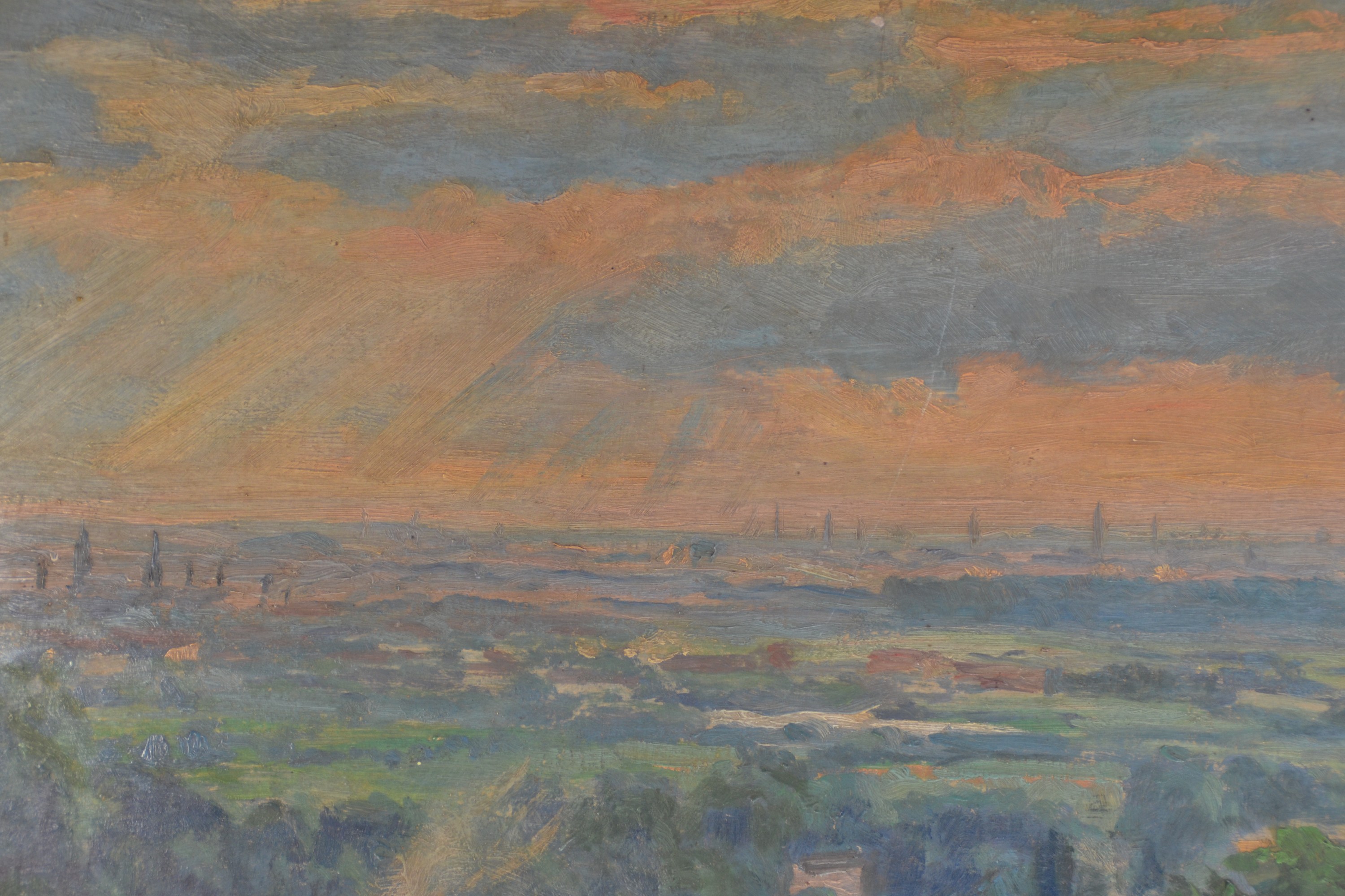 Detail c: Walter Lilie, 1876 Leipzig-1924 Schwetzingen , süddeutsche Landschaft, Blick in die Rheinebene, wohl Umkreis Mosbach, rechts unten signiert und ...