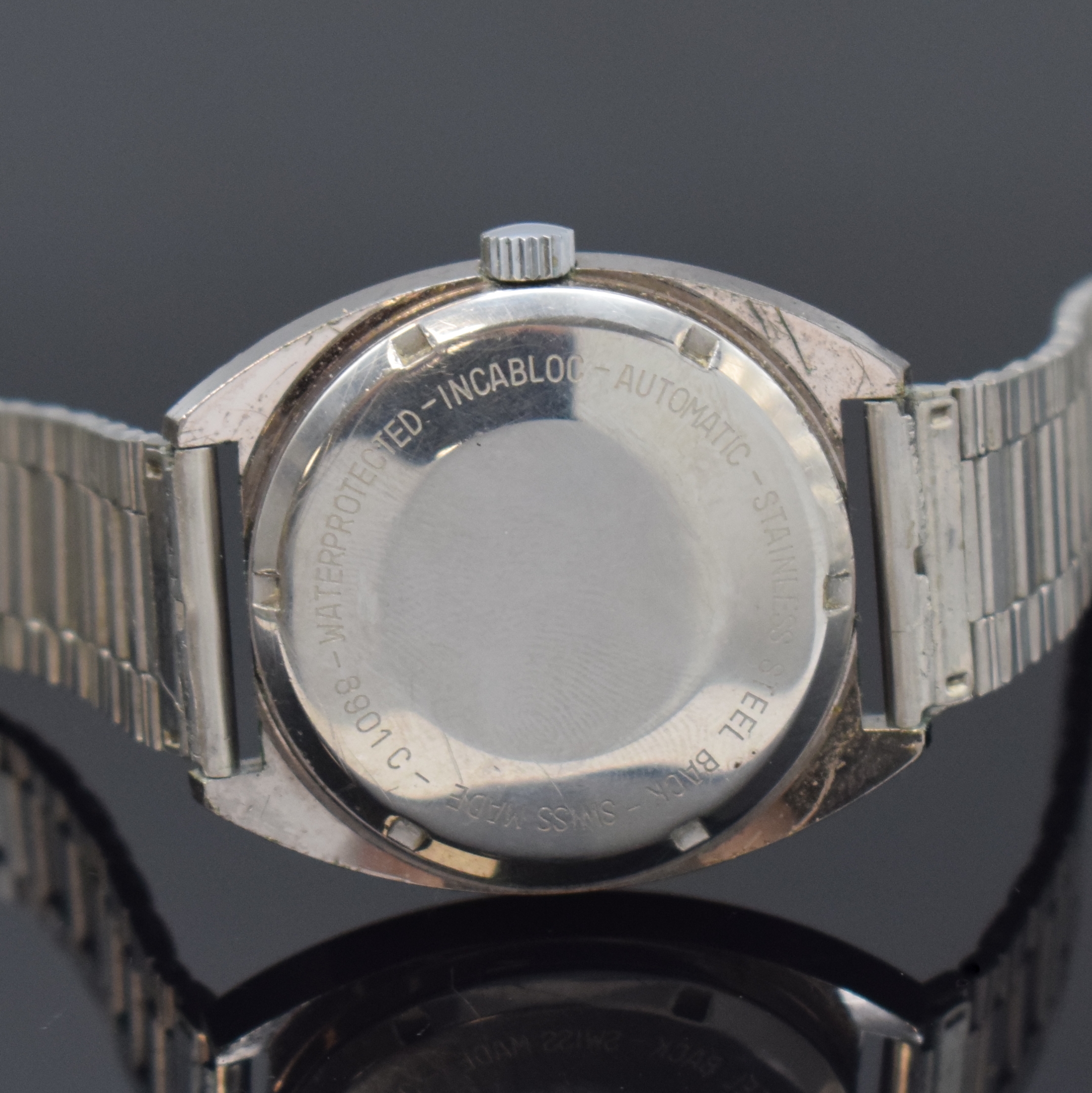 Detail c: PRECIMAX / Neuchatel XAMAX FXC Armbanduhr, Schweiz um 1970, Automatik, verchr. Geh., Edelstahlboden verschr., neutr. Stahlband, silb. Zifferbl. m. ...