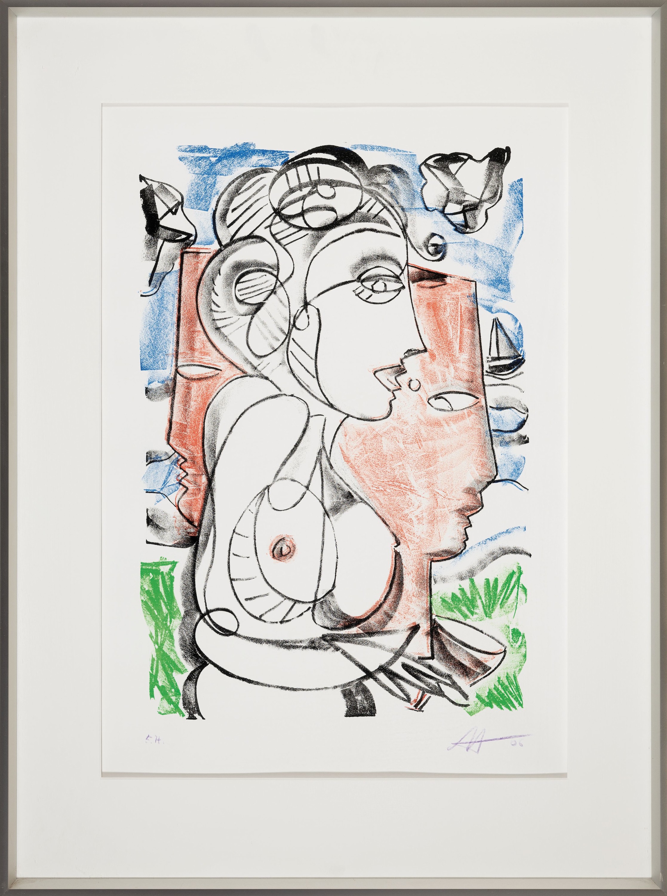Detail k: Markus Tollmann, geb. 1964, Profilporträt einer Frau, Farblithographie, handsign. und dat. 06, bez.: e.a., ca. 48x33cm, PP, u.Gl., R. ca. 74x55cm