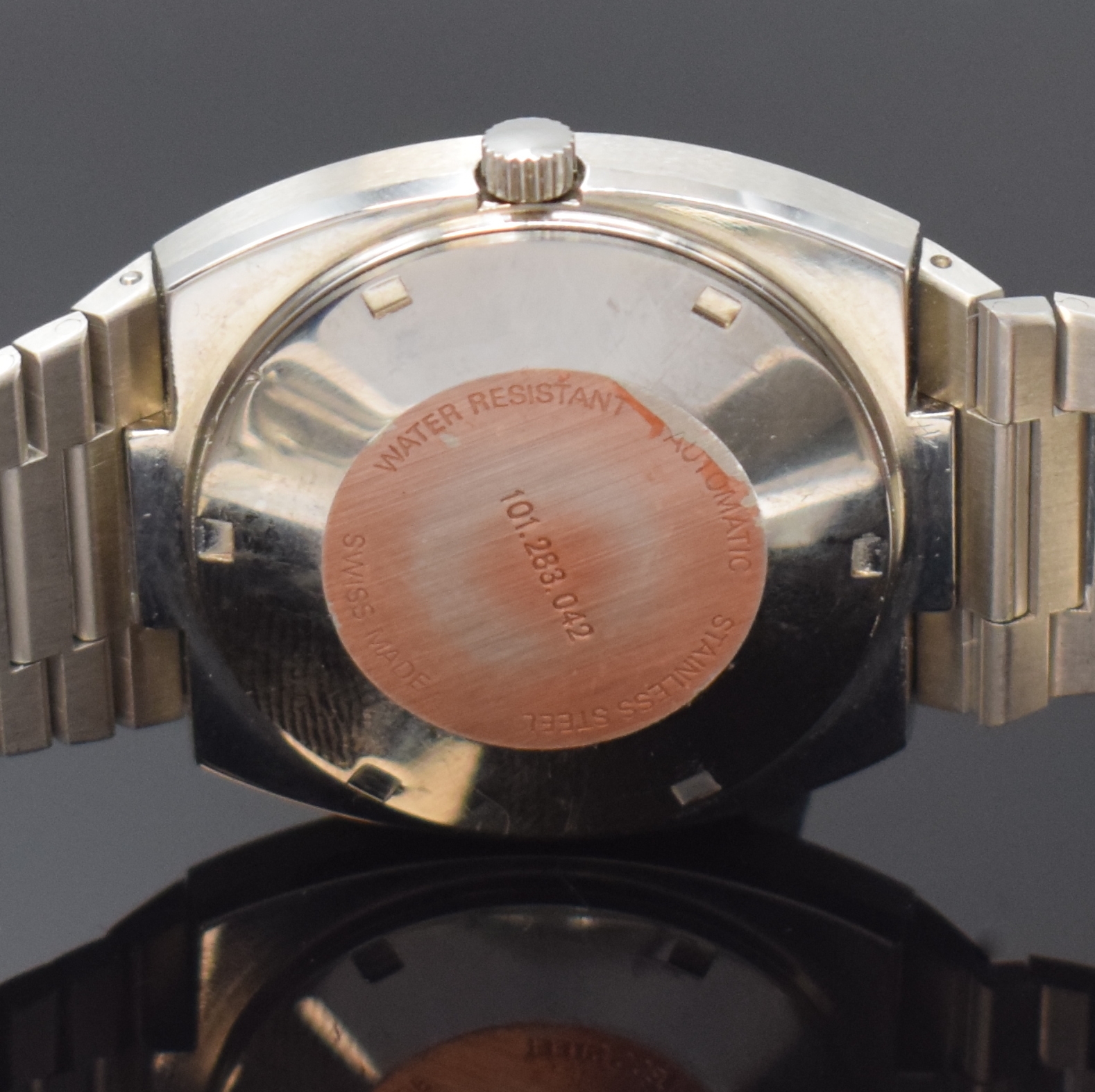 Detail d: ROAMER Searock Automatic nahezu neuwertige Armbanduhr in Stahl/Stahlband, Schweiz um 1975, Automatik, verschr. Geh. m. integr. Band, Mineralglas, ...