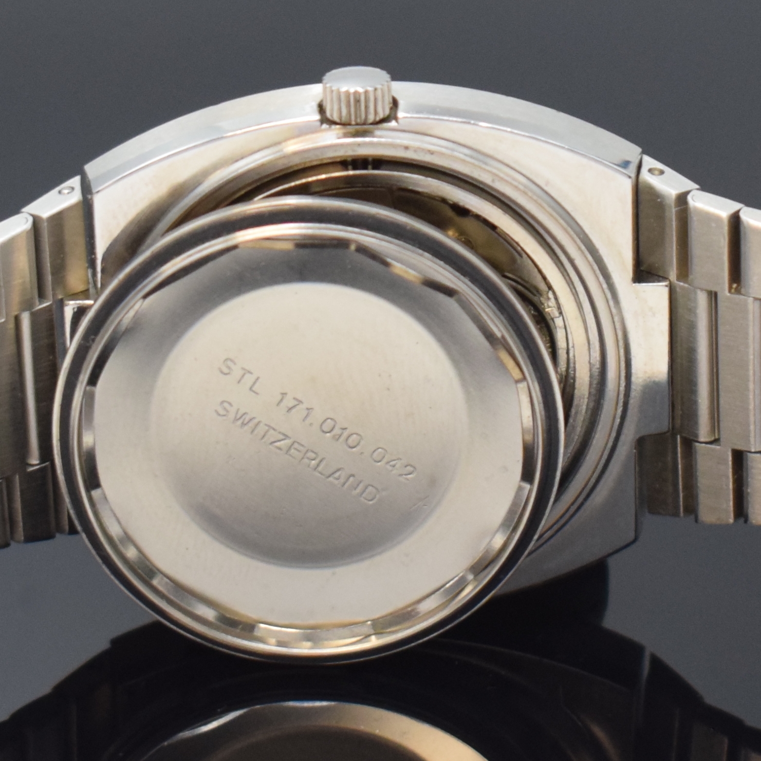 Detail g: ROAMER Searock Automatic nahezu neuwertige Armbanduhr in Stahl mit Stahlband, Schweiz um 1975, Automatik, verschr. Geh. m. integr. Band, Mineralglas, ...