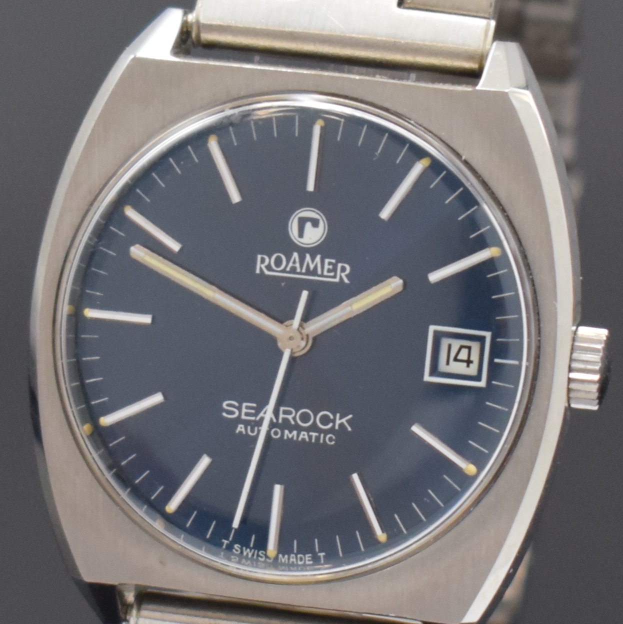 Detail a: ROAMER Searock Automatic nahezu neuwertige Armbanduhr in Stahl/Stahlband, Schweiz um 1970, Automatik, verschr. Geh., unsign. Stahlband, petrol-farb. ...