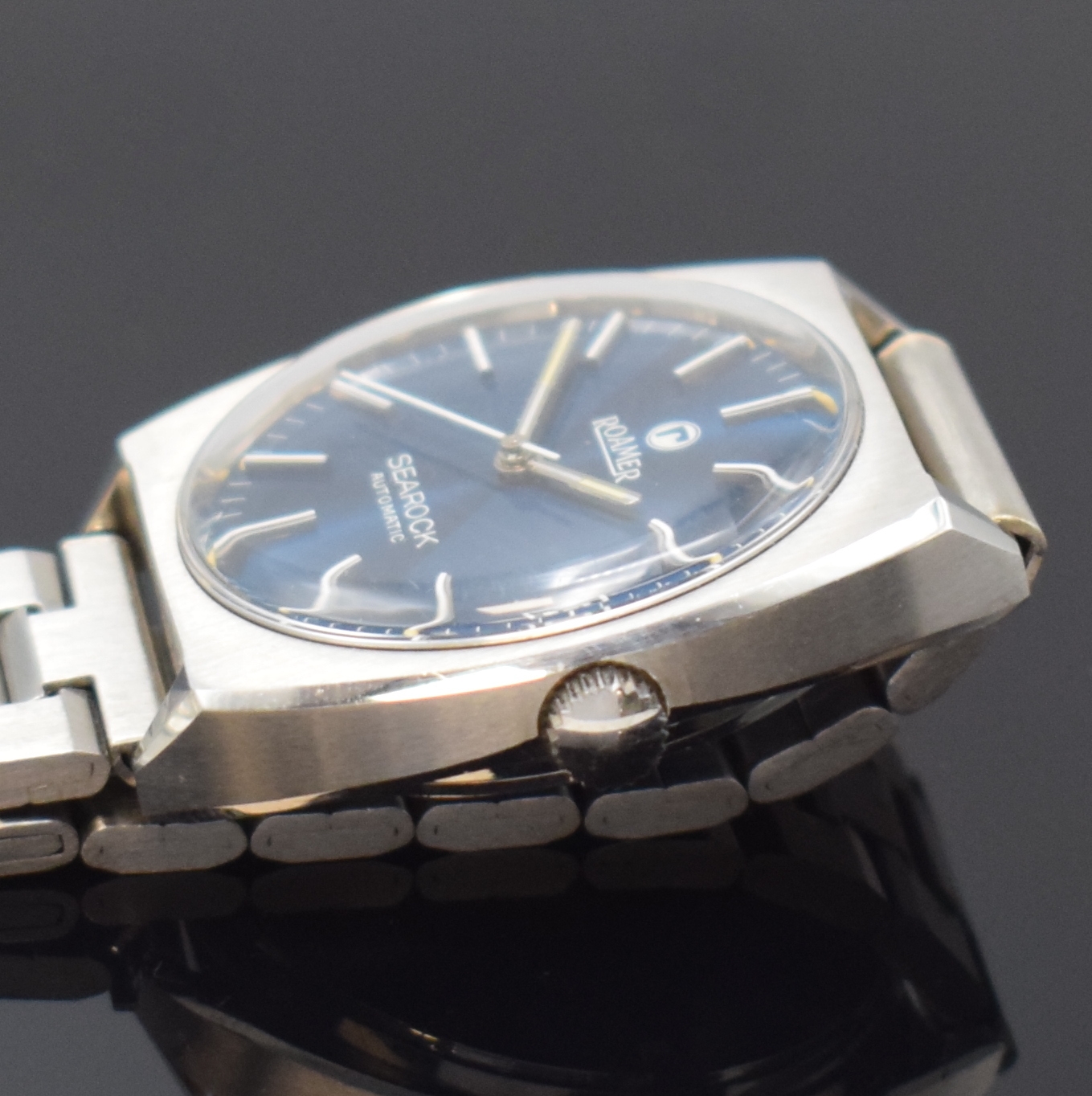 Detail c: ROAMER Searock Automatic nahezu neuwertige Armbanduhr in Stahl/Stahlband, Schweiz um 1970, Automatik, verschr. Geh., unsign. Stahlband, petrol-farb. ...