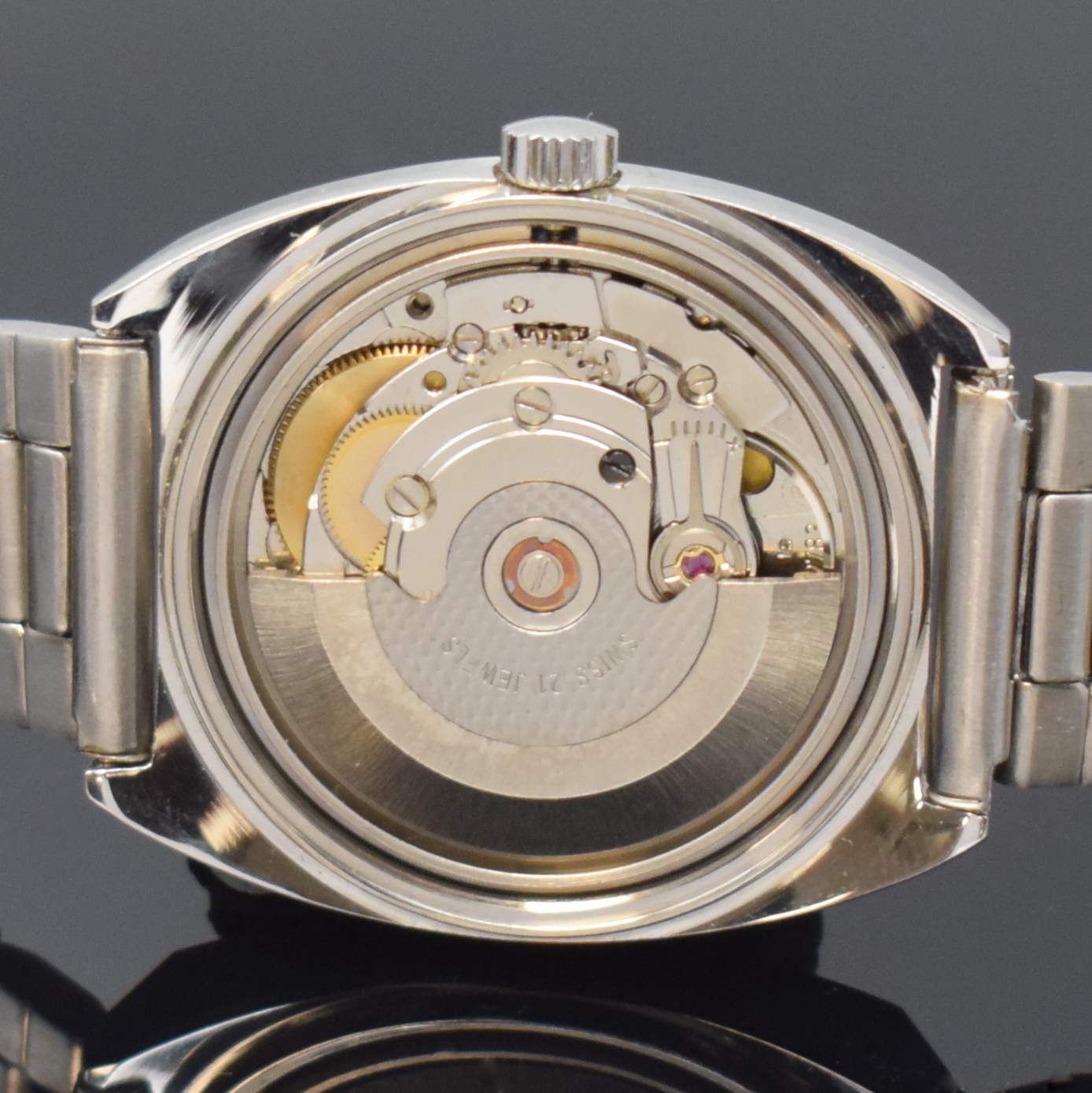Detail e: ROAMER Searock Automatic nahezu neuwertige Armbanduhr in Stahl/Stahlband, Schweiz um 1970, Automatik, verschr. Geh., unsign. Stahlband, petrol-farb. ...