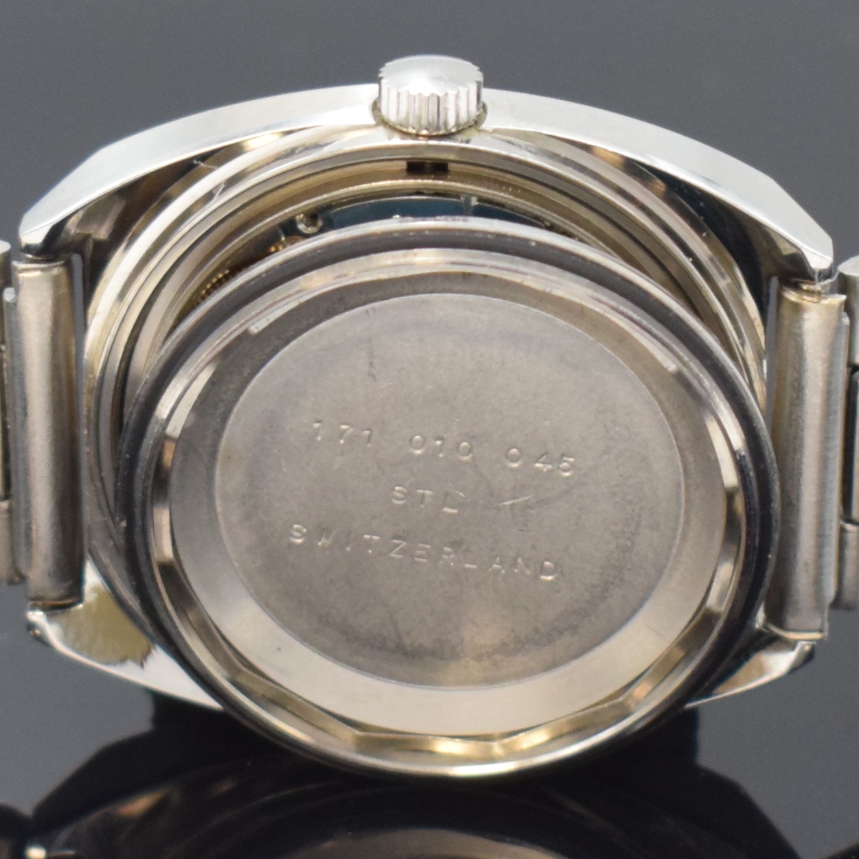 Detail g: ROAMER Searock Automatic nahezu neuwertige Armbanduhr in Stahl/Stahlband, Schweiz um 1970, Automatik, verschr. Geh., unsign. Stahlband, petrol-farb. ...