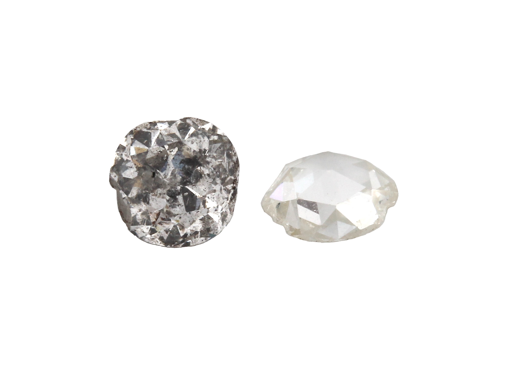 Lot 2 lose Diamanten, 1 x 1 Altschliffdiamant ca. 0.83 ct l.get.Weiß/p 2, 1 Diamantrose ca. 0.41 ct, Ausfassware, Steine besch.