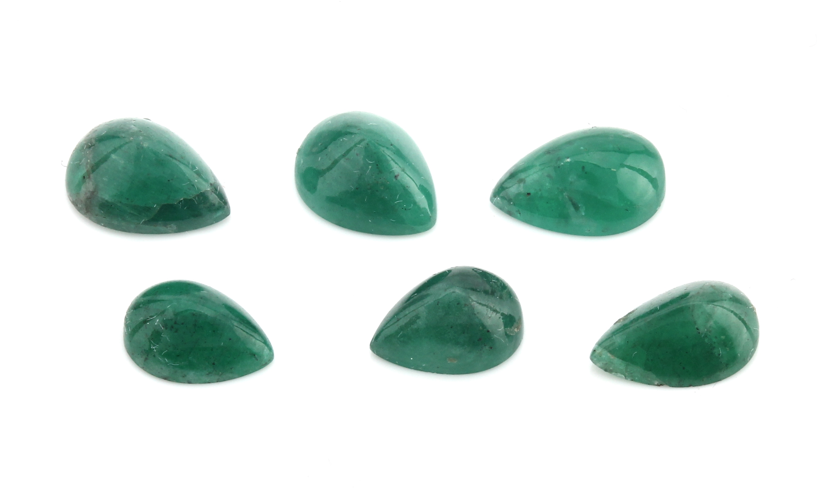 Konvolut 6 lose Smaragde, zus. ca. 5.17 ct,tropfenf. Cabochons
