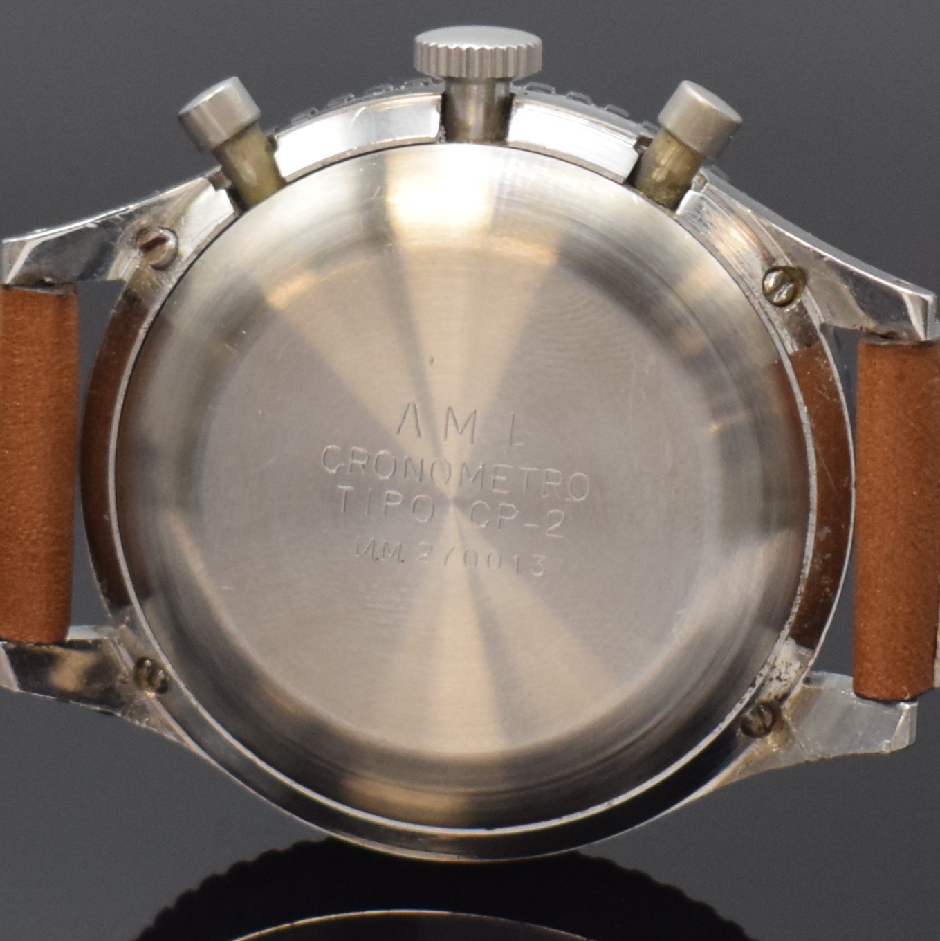 Detail c: LEONIDAS Chronometro Tipo CP-2 Flyback Fliegerchronograph des italienischen Militärs, Schweiz um 1965, Handaufzug, 4-fach verschr. Stahlgeh. m. ...