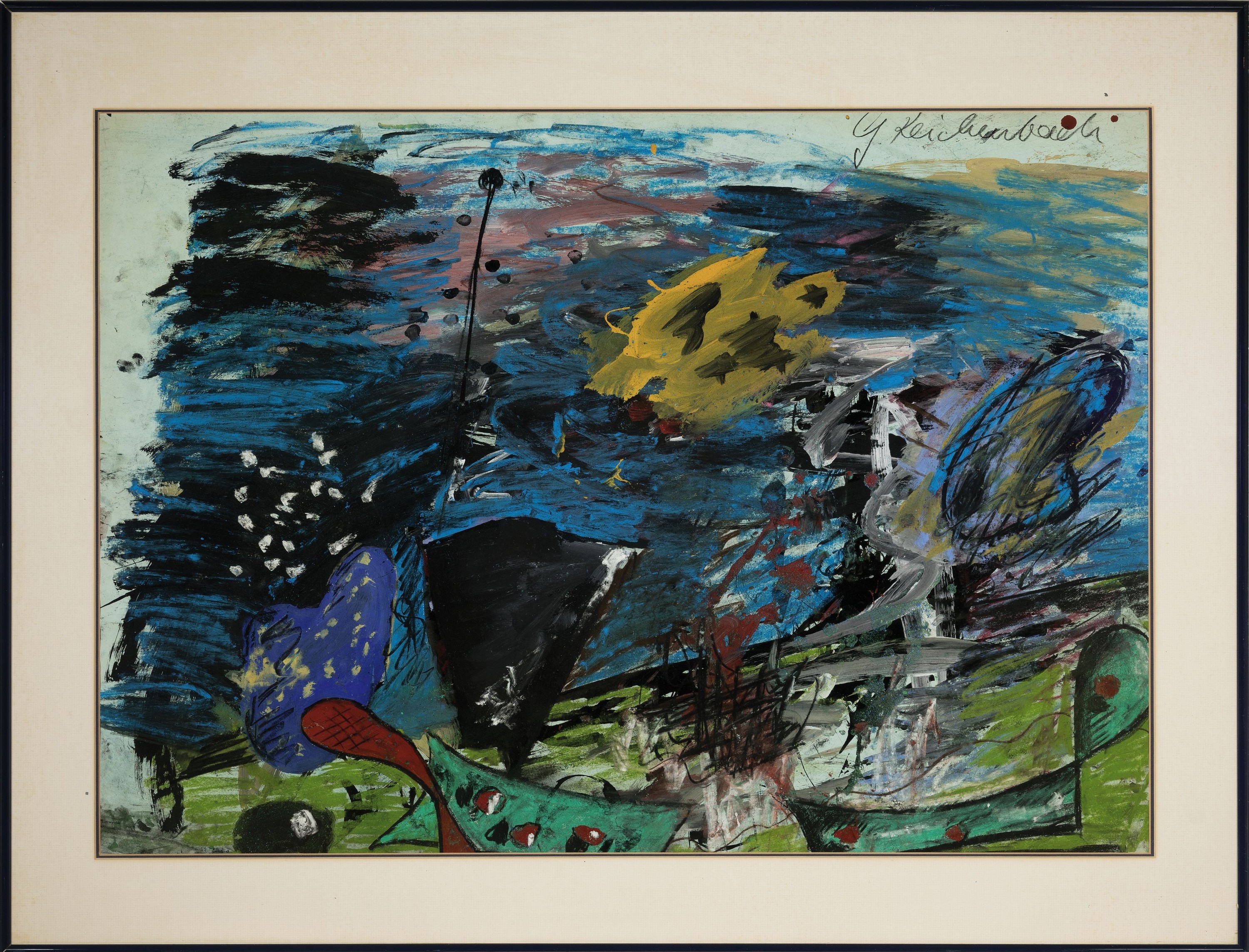 Detail k: Günter Reichenbach, geb. 1955 Norsingen, Abstrakte Landschaftsdarstellung, Mischtechnik auf Malkarton, rechts oben signiert, ca. 59x 83cm, PP, ...