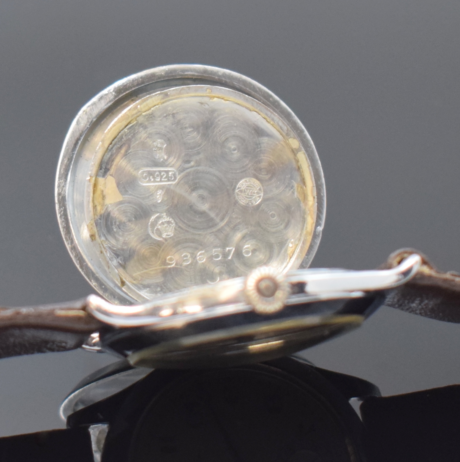 Detail f: IWC seltene und frühe Armbanduhr Kaliber 76 in Silber, Schweiz um 1928, Handaufzug, Scharniergeh. in Sterlingsilber, verchromt, Lünette aufgedr., ...