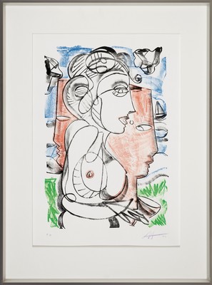 26888927k - Markus Tollmann, born in 1964, profile portrait of a woman, color lithograph, hand ...