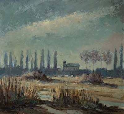Image 26888953 - Karl Graf, 1902-1986 Speyer, Landschaft mit Kapelle und Pappeln, wohl nahe Oggersheim, ...