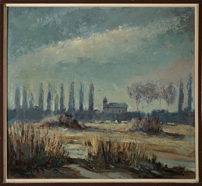 26888953k - Karl Graf, 1902-1986 Speyer, Landschaft mit Kapelle und Pappeln, wohl nahe Oggersheim, ...
