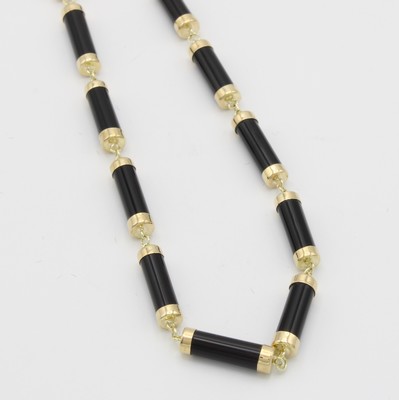 Image 26888986 - Kette mit Onyxen, GG 585/000, Onyxwalzen m. Goldenkappen, Karabinerschl., L. ca. 42.5 cm ...