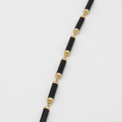 Image 26888987 - Armband mit Onyxen, GG 585/000, Onyxwalzen m. Goldendkappen, Karabinerschl., L. ca. 19 ...