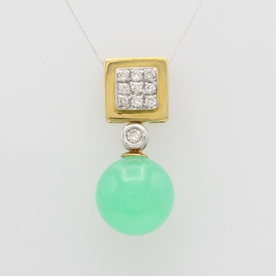 Image 26888989 - Anhänger mit Chrysopras und Brillanten, GG 750/000, Chrysopraskugel ca. 10 mm, ...